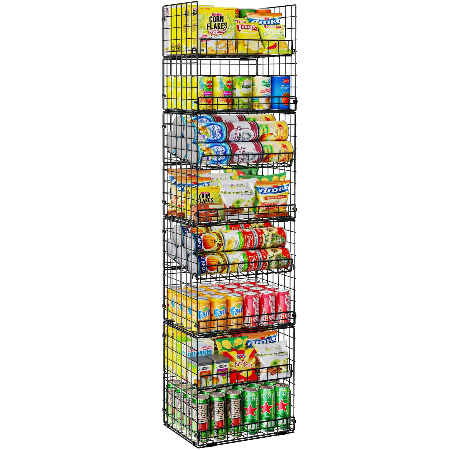 JKsmart 8-Tier Stackable Wire Basket, Can Organizer for Pantry Kitchen, XXL Metal Storage Shelves with Dividers & Handles, Easy Assembly Space Saving Storage Bins for Snacks Fruits Veggies