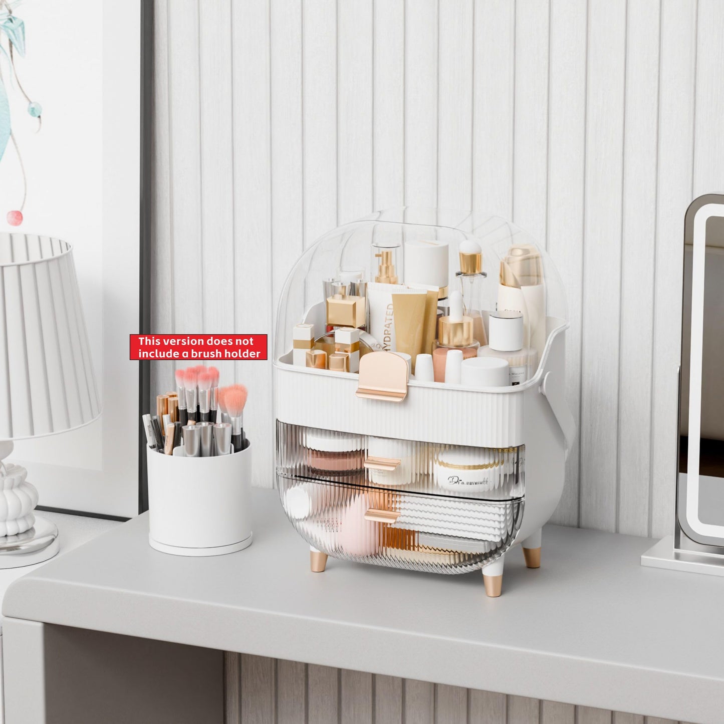 Yieach Countertop Makeup Organizer With Lid,Large Skincare Organizers With 2 Drawers,Dustproof Cosmetic Display Cases for Bathroom,Dresser,Lotion,Beauty,Skin Care Holder,Makeup Storage Organizer,White