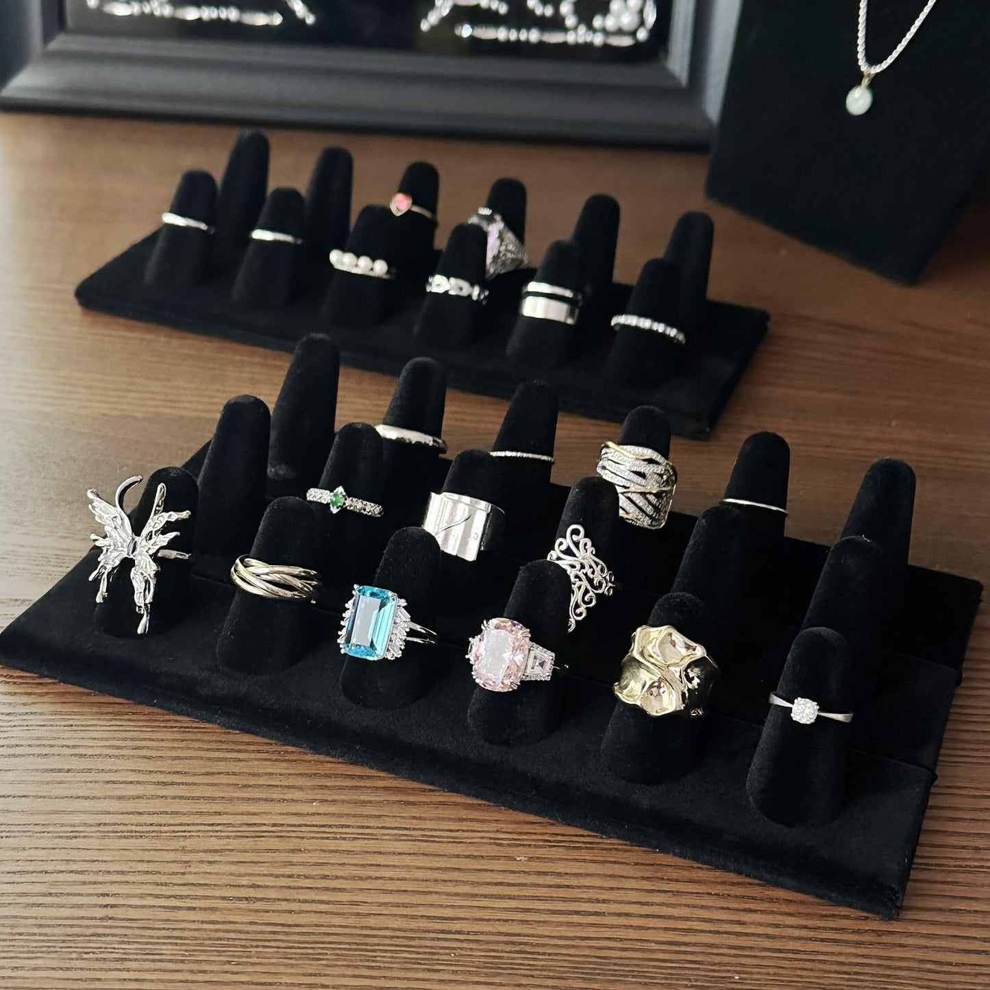 Codant Ring Display Stand, Black Velvet Ring Holder Stand, Jewelry Display for Selling, Ring Organizer for Girls Dresser, 18 Slots