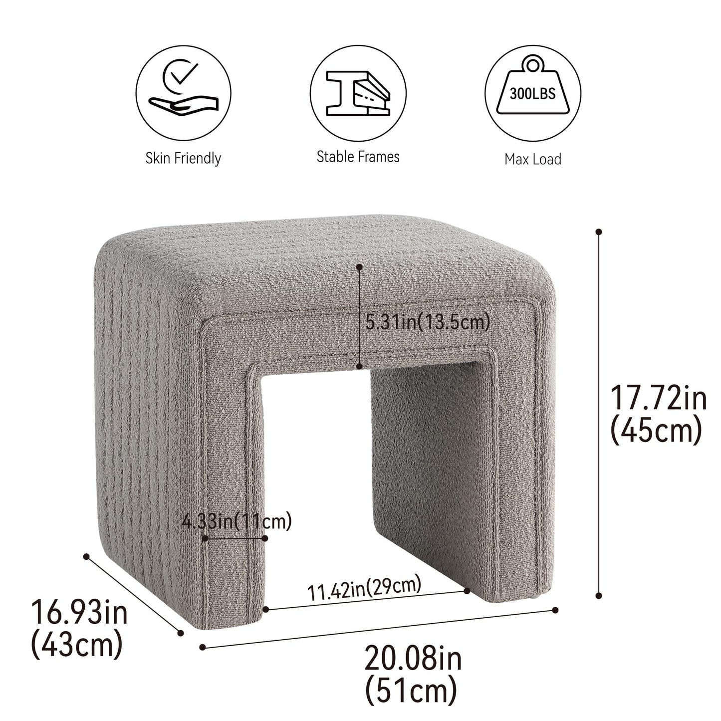 Get Set Style Vanity Stool Chair,Modern Boucle Ottoman Foot Stool with Wooden Legs Sofa Bench Footstool Extra Seat for Vanity,Makeup Room,Living Room,Entryway,Office (Fully Assembled) (Taupe)