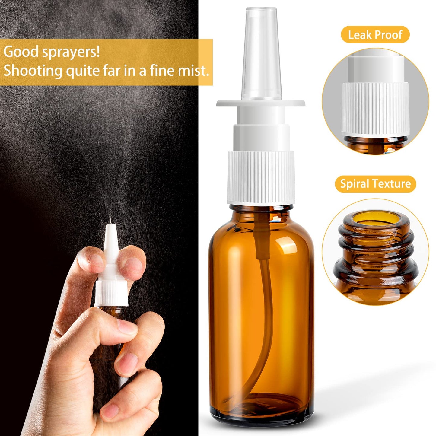 ZHWKMYP 10 Pcs Nasal Spray Bottle, 30ML/1oz 6 Pcs Glass Nose Spray Bottle Empty, Fine Mist Sprayers Atomizers with 2 Funnels and 2 Labels
