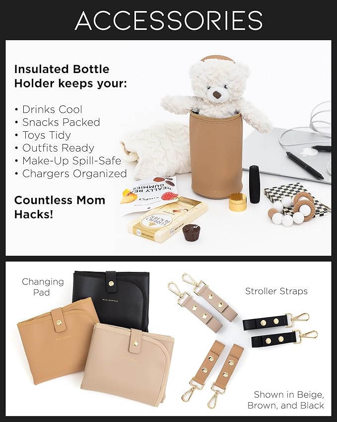 MIA + SOPHIA Leather Diaper Bag Backpack with USB Charging Port, Changing Pad, Stroller Straps, Bottle Holder (Brown Sophia)