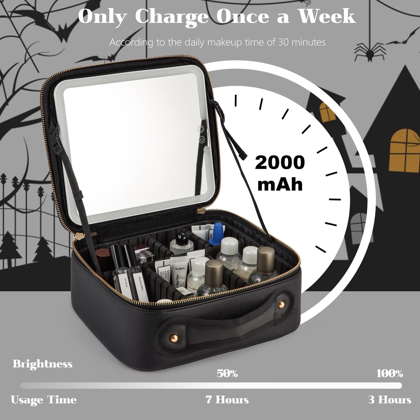 EXLIFBAG Makeup Bag with Led Mirror, Portable Travel Makeup Bag Organizer, Cosmetic Bag (Black)