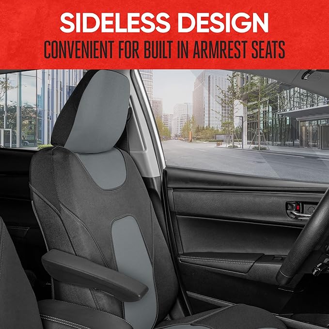 Motor Trend AquaShield Waterproof Front Seat Covers, Gray Seat Covers for Cars – Neoprene Front Car Seats Cover, SUV Seat Covers Protector - Car Interior Cover for Auto, Trucks, & Dog Owners