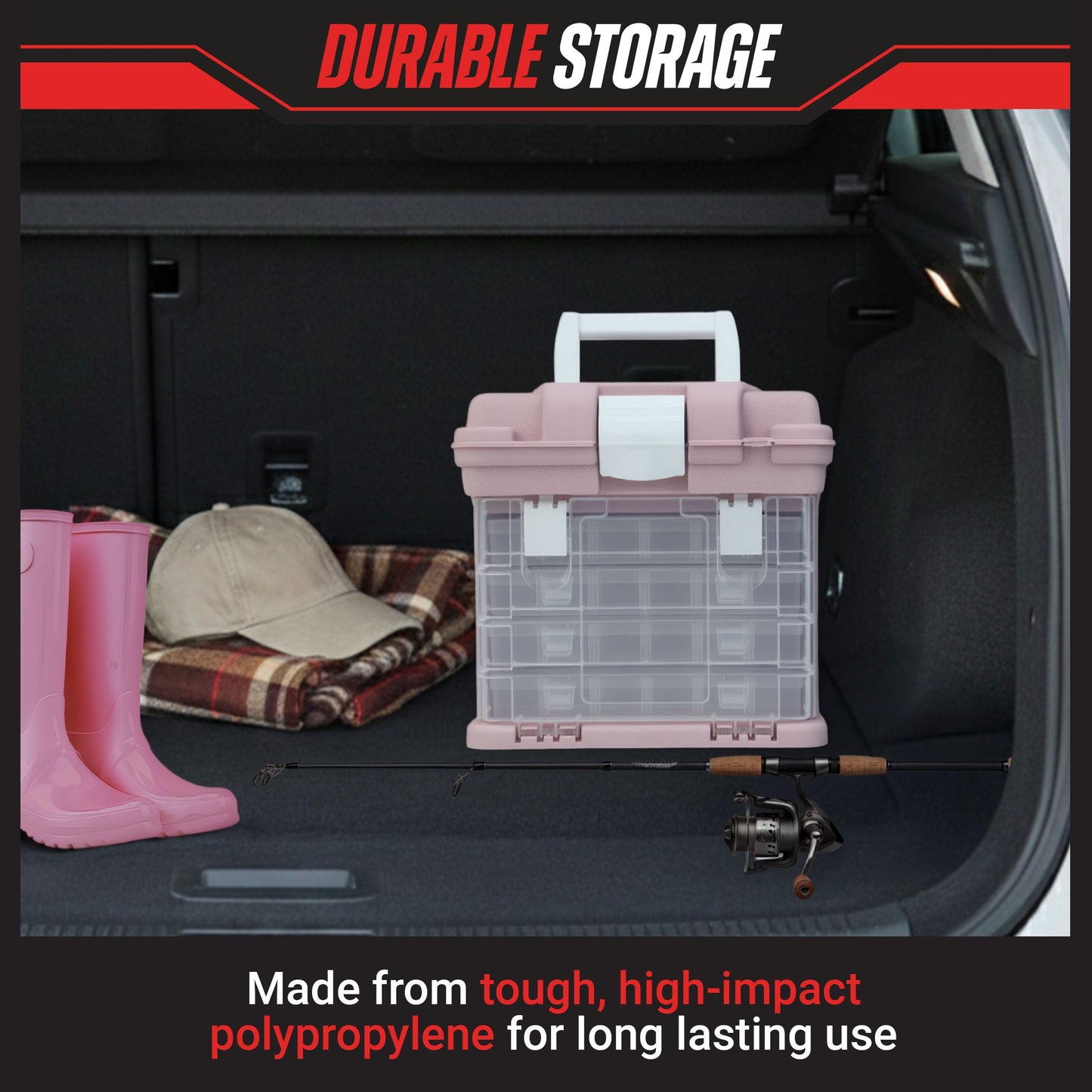 Portable Tool Box - Small Parts Organizer with Drawers and Customizable Compartments for Hardware, Fishing Tackle, Beads, or Crafts by Stalwart (Pink)