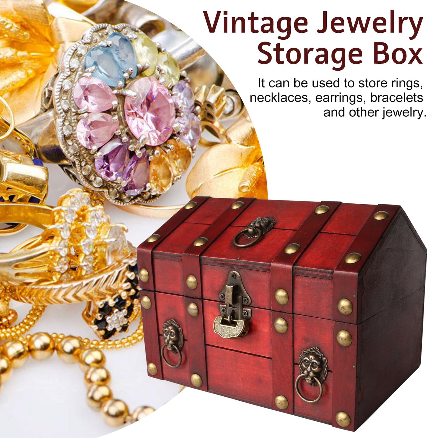 HonyQiShuo Decorative Wood Treasure Chest Box with Small Metal Lock