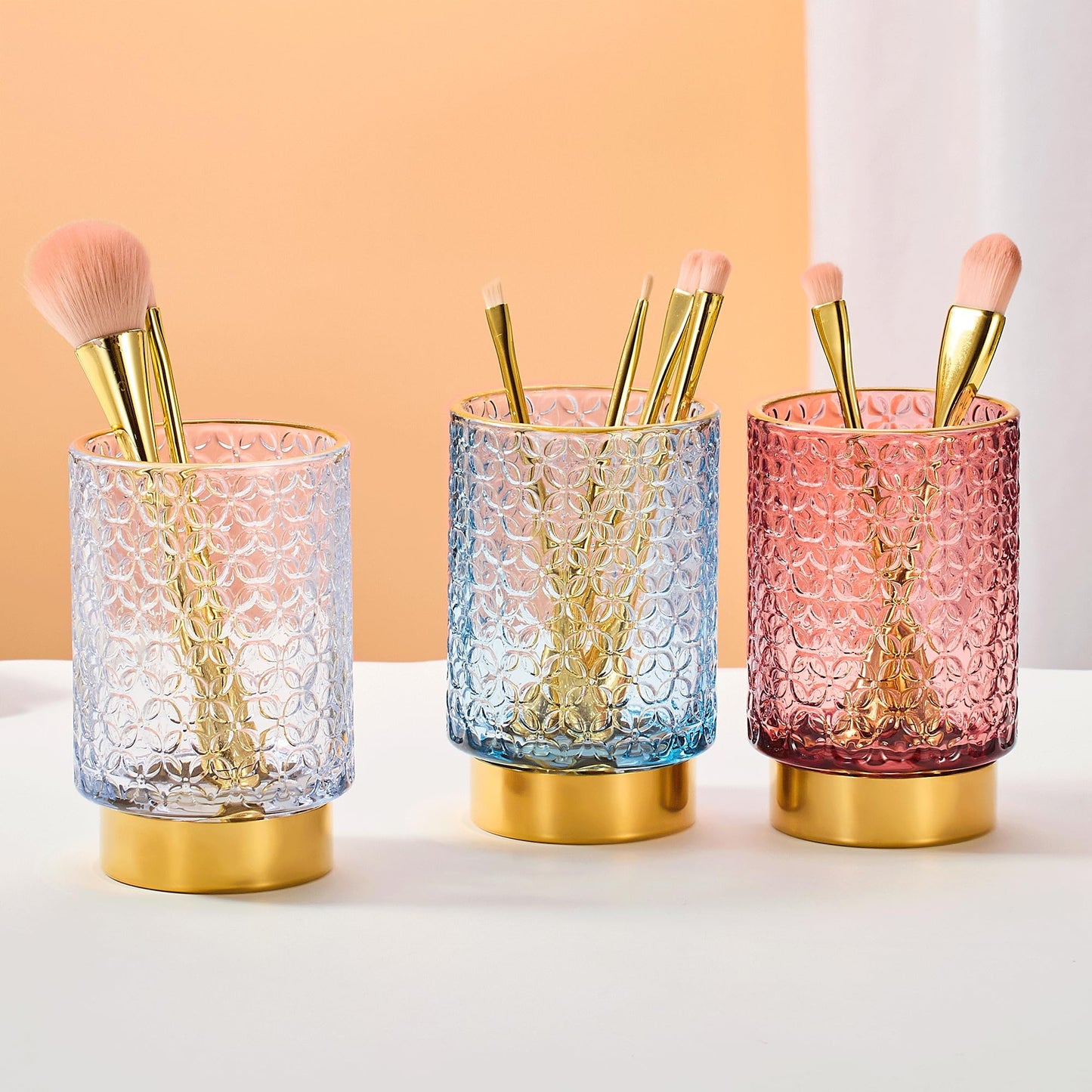 LEICURACE Makeup Brush Holder Organizer,Toothbrush Holders,Desk Pen Pencil Holder,Multifunctional Vintage Glass Brush Cup（A44-4-US）