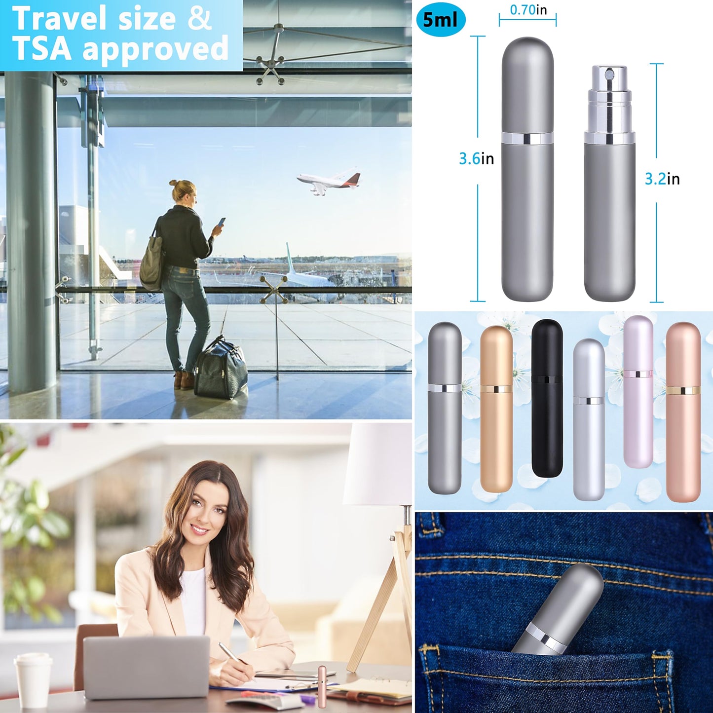 Qavhun Travel Refillable Perfume Atomizer Bottle 2-Pack 5ml Leakproof Travel Perfume Refillable Bottle (Rose Gold & Rose Gold)