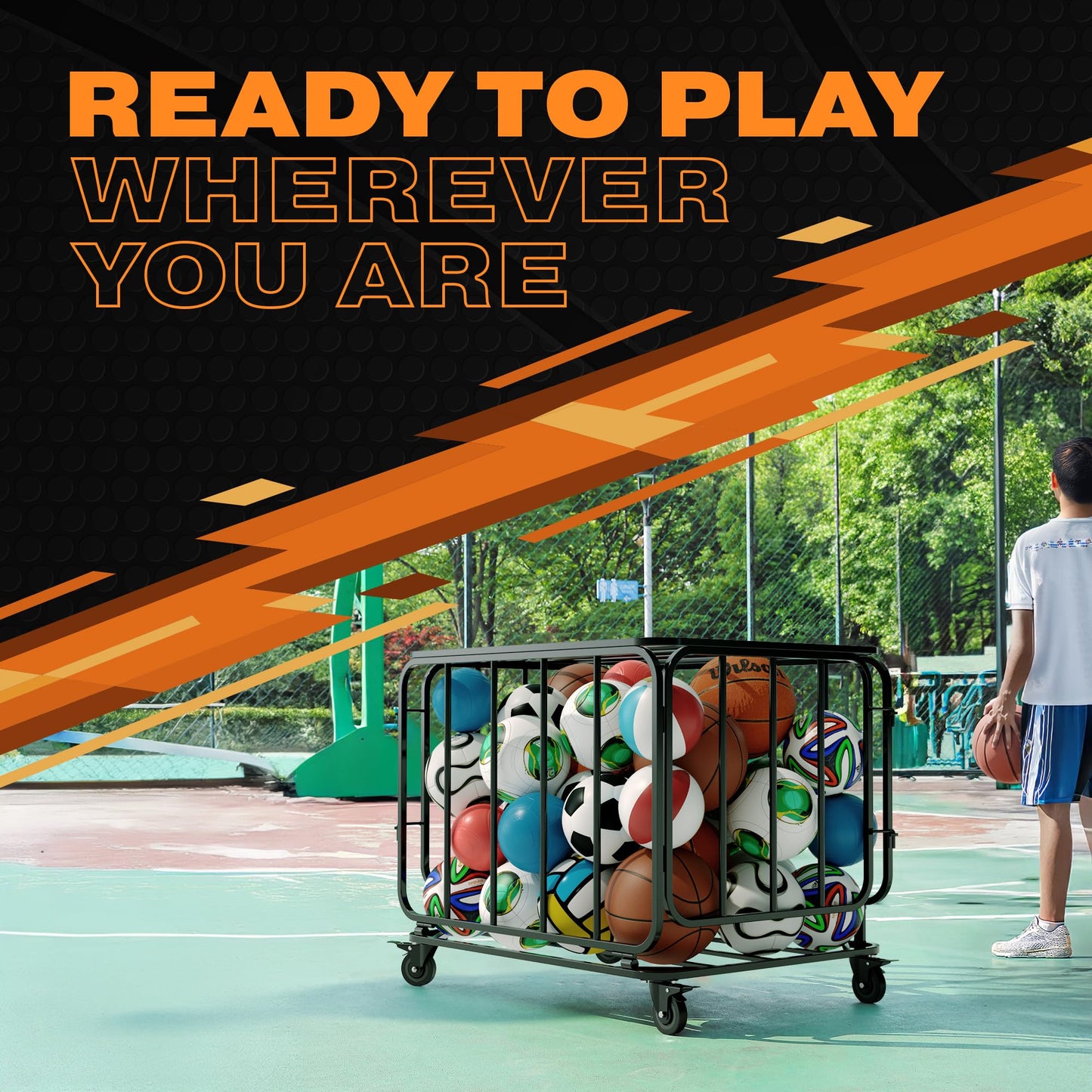 Houseables Sports Ball Storage & Display Solutions – Basketball, Football, Soccer & Volleyball Organizer, Ball Holder, Display Stand, Rolling Storage Cart for Home, Gym & School