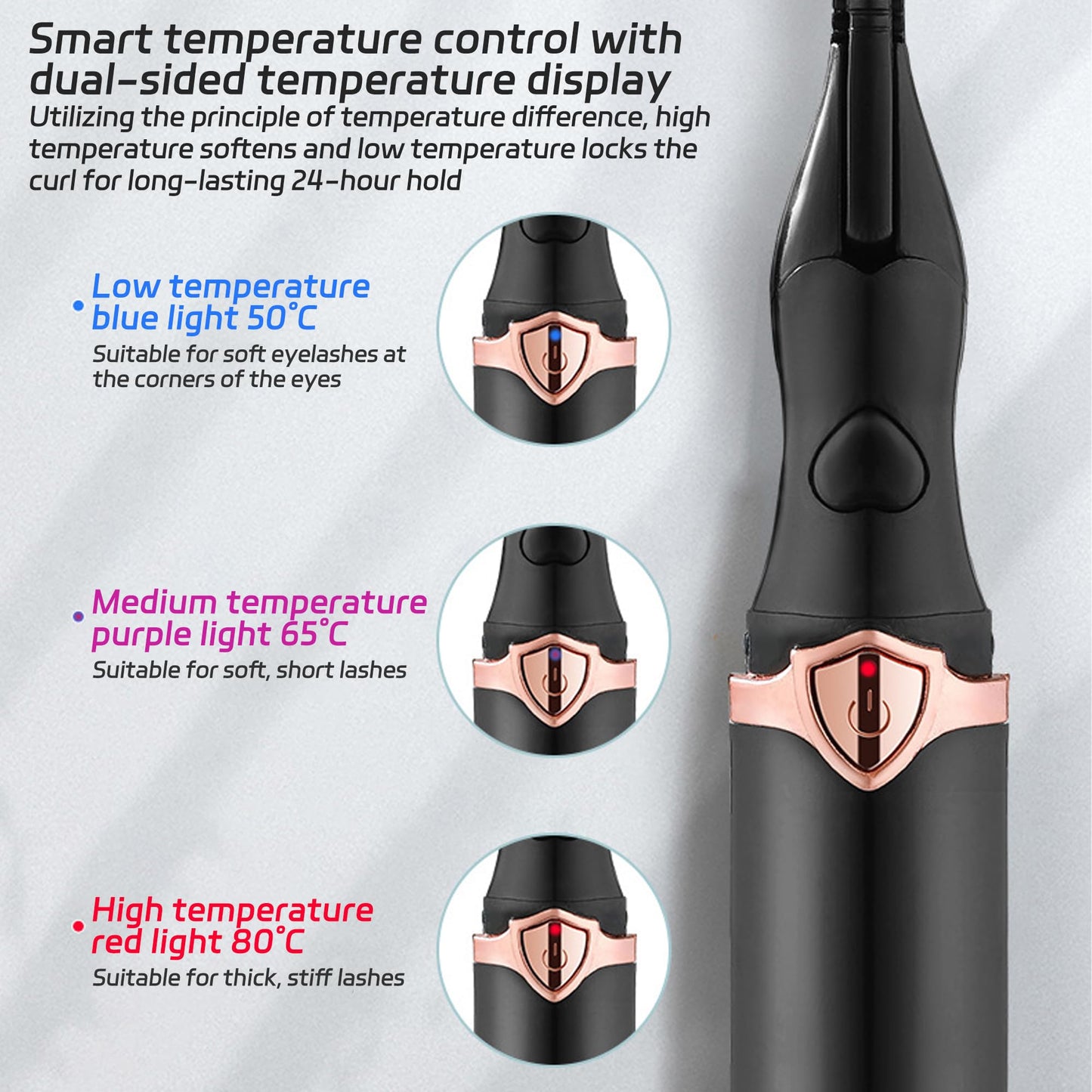 Odetina Heated Eyelash Curler, Fast Heating Electric Eyelash Curler for Women, USB Rechargeable, 3 Temperature Modes Eyelash Styling Tool for Daily Makeup (Black)