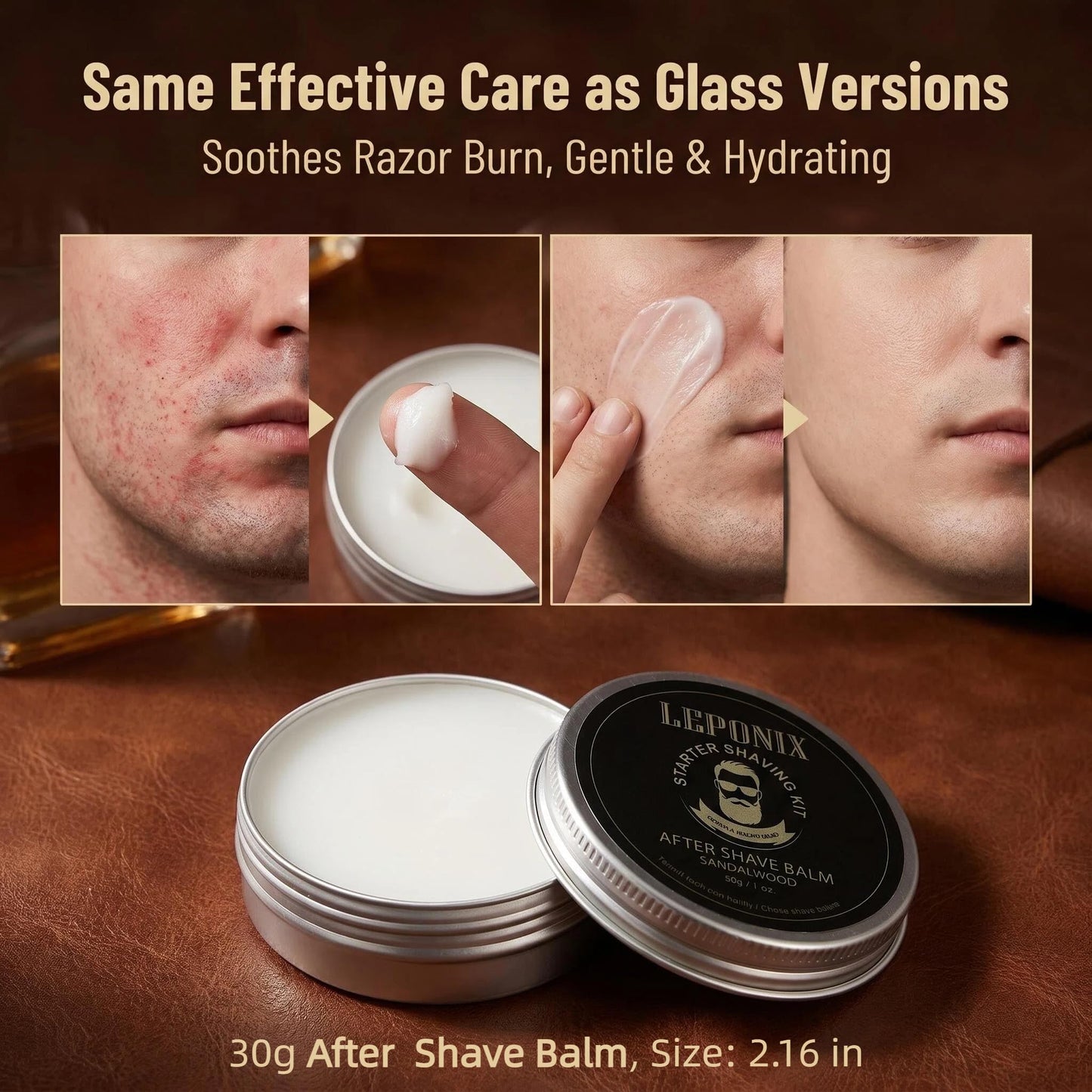 Shaving Kit, TSA Approved Travel Size Grooming Set - 60ml 2-in-1 Facial Cleanser & Shaving Cream, Shaving Brush and Bowl & 30g Solid Aftershave Balm, Gift Set for Men Boyfriend Stocking Stuffers