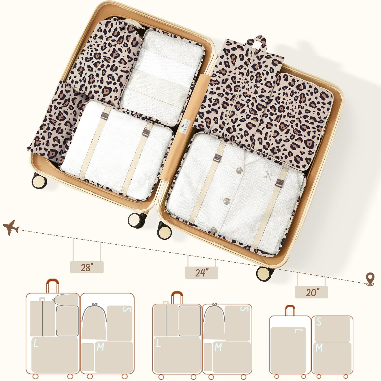 Woobolsalike 9 Set Packing Cubes for Travel Essentials - Lightweight Carry-On Luggage Organizer Bags with Shoe, Clothes & Laundry Bags for Airplane, Family & Business Travel, Leopard print
