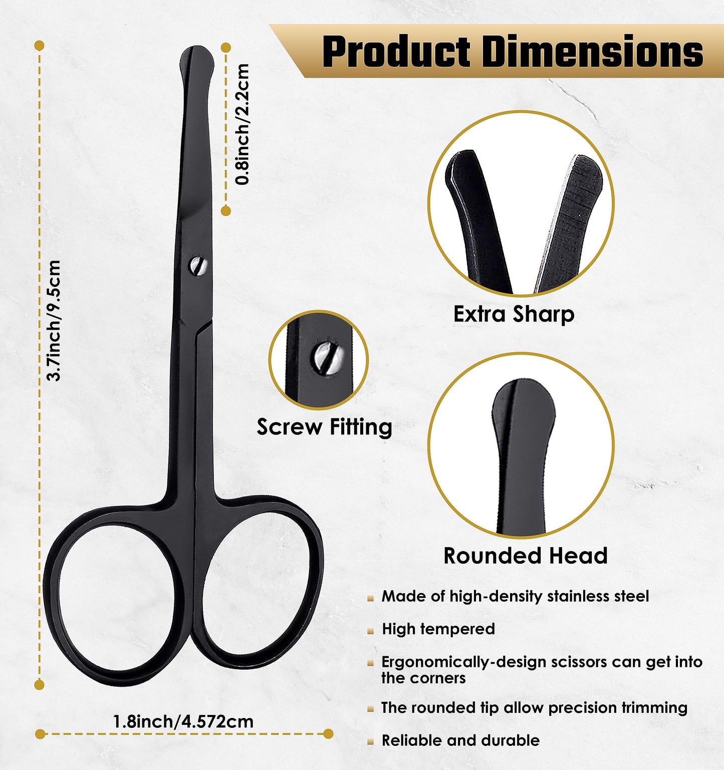 Eyebrow Scissors for Women and Men, Grooming Lash Beauty Scissors with Curved and Rounded Safety Tip Eyebrow Trimmer Scissors With Brush, Tijeras Para Cejas, Professional Black coated Trimming Scissor