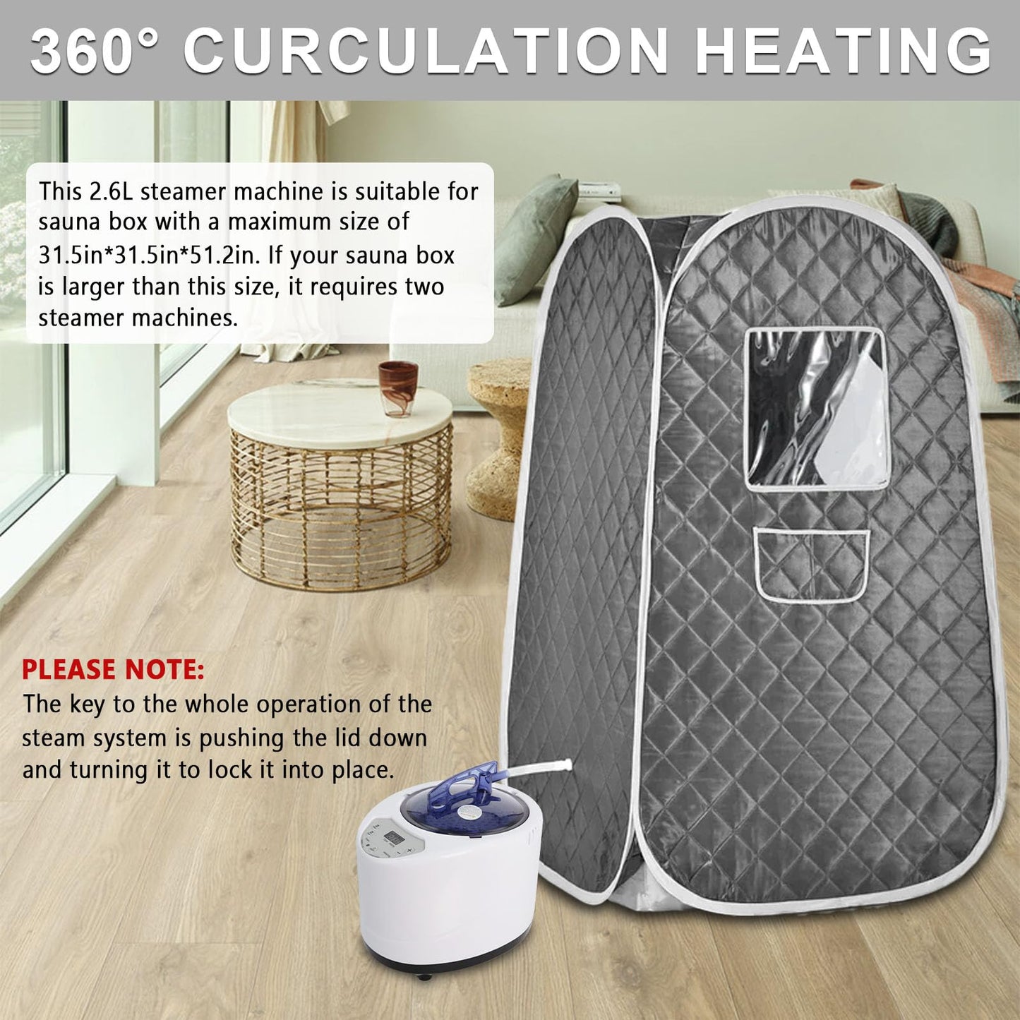 Femitu Sauna Steamer Machine 2.6L 1000W, Steam Generator for Sauna, Portable Sauna Steamer with Remote Control for Home SPA Body Relaxation Shower, Adjustable Steam Settings