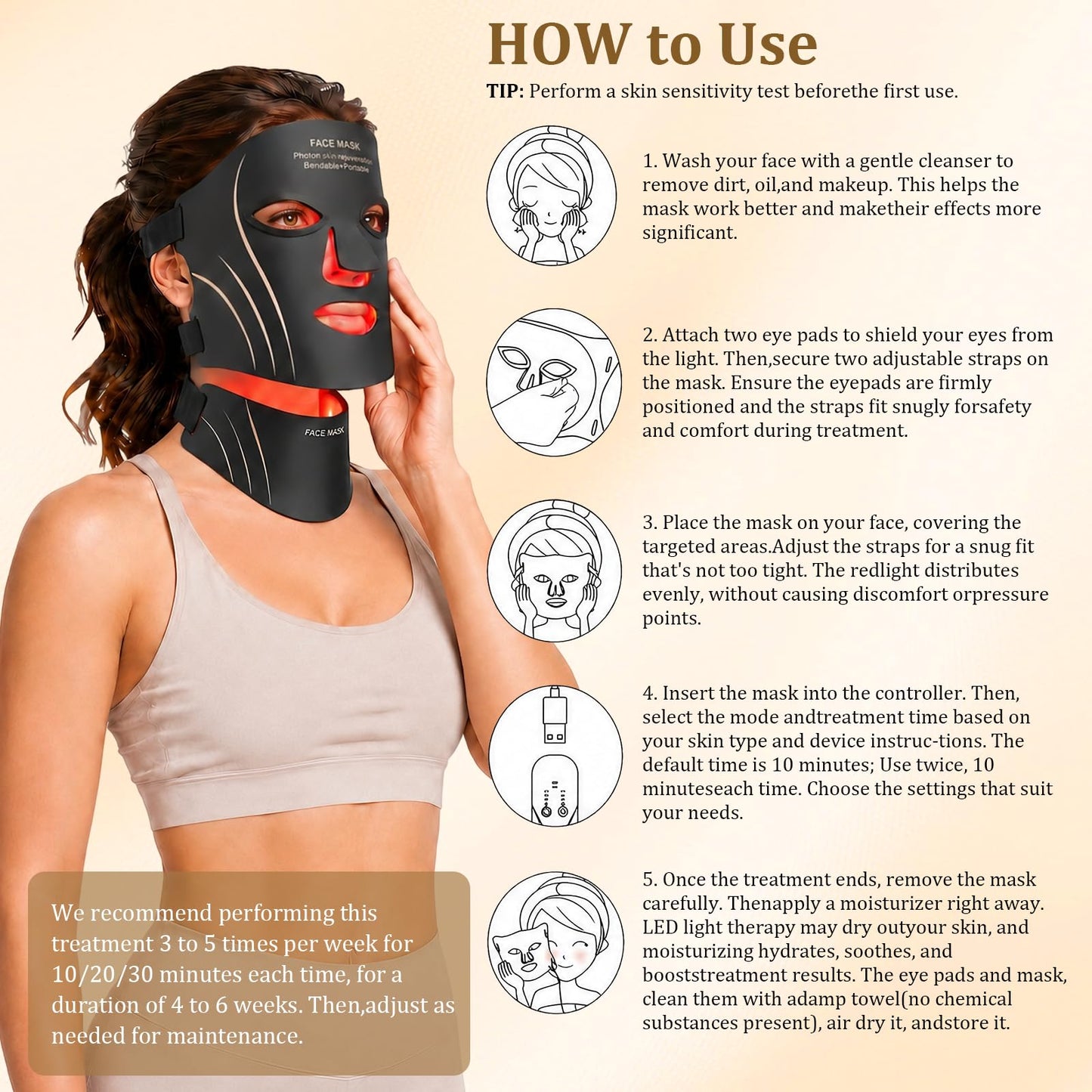 Red Light Therapy Mask for Face & Neck Skin Care, 7-Color Infrared Facial Mask with 309 LED Chips, 5 Brightness, Rechargeable Controller for Anti-Aging, Skin Firming & Radiant Glow at Home (Black)