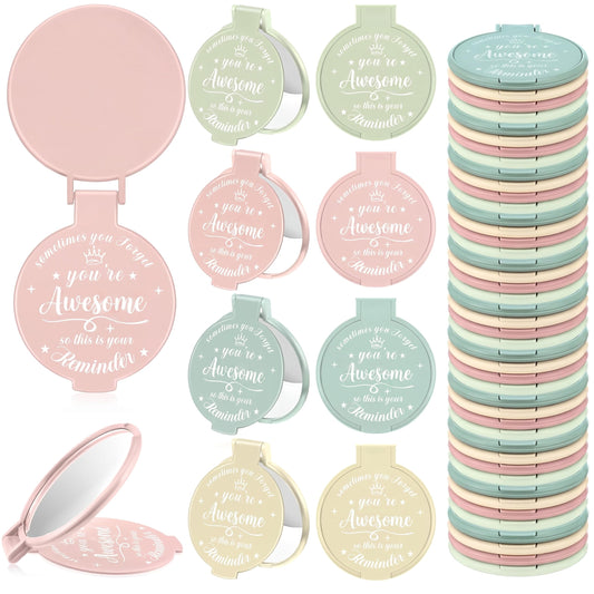 Gulfmew 36 Pcs 2.76 Inch Inspirational Compact Mirror Bulk Women Small Gifts Graduation Mothers Day Party Favors Purse Mirror Pocket Mini Items for Adult Coworker Cheerleader Swag Bag (Light Colors)