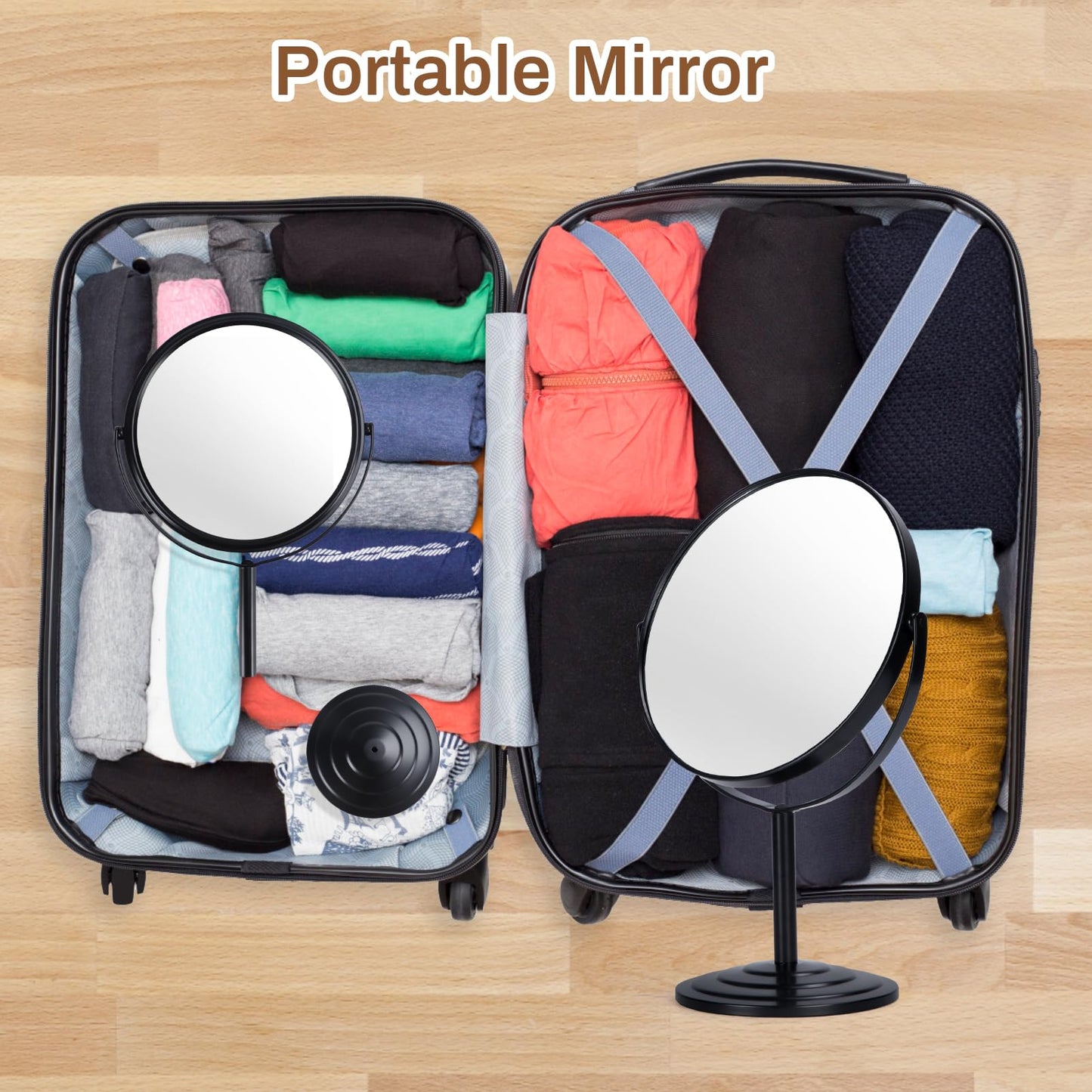 Wtrgas 1X 3X Magnifying Makeup Mirror Vanity Mirror for Tabletop Desk, Black Standing Bathroom Cosmetic Mirror, Portable Double Sided Magnification Mirror