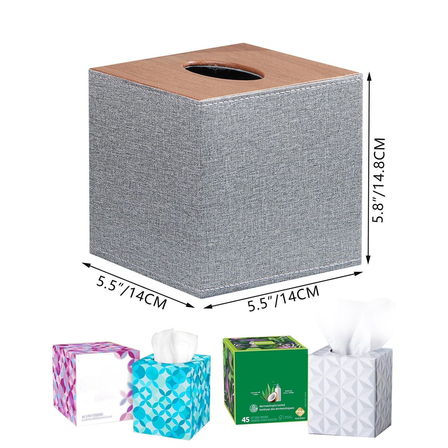 Leather Tissue Box Cover Square,Upgrade 99% Compatible Large Size,Modern Tissue Box Holder for Napkin Facial Paper,Dryer Sheet Dispenser Organizer for Bathroom Vanity Countertop,Night Stand