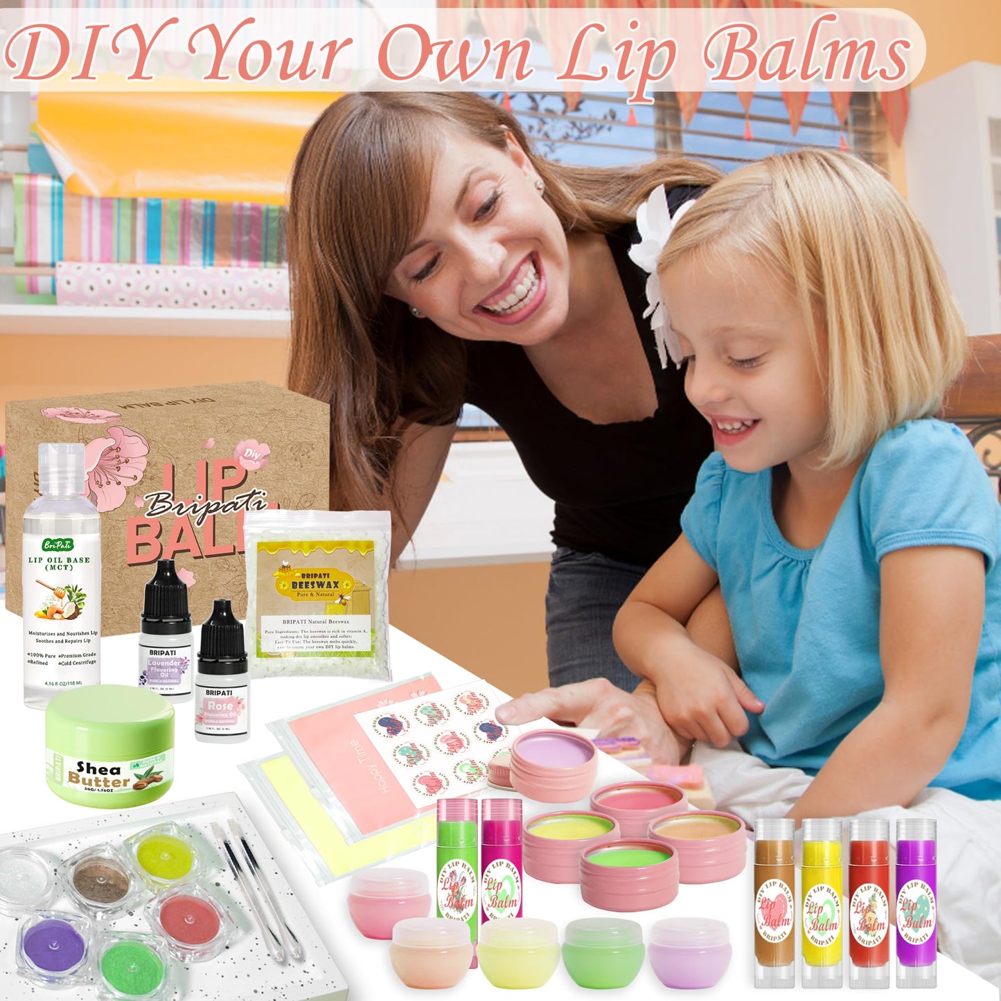 BRIPATI DIY Lip Balm Making Kit for Adults to Make Your Own Moisturizing Lip Balms Craft Kits with Natural Beeswax, Flavoring Oil, Empty Lip Balm Tubes Jars, Birthday Christmas Mother’s Day Gift