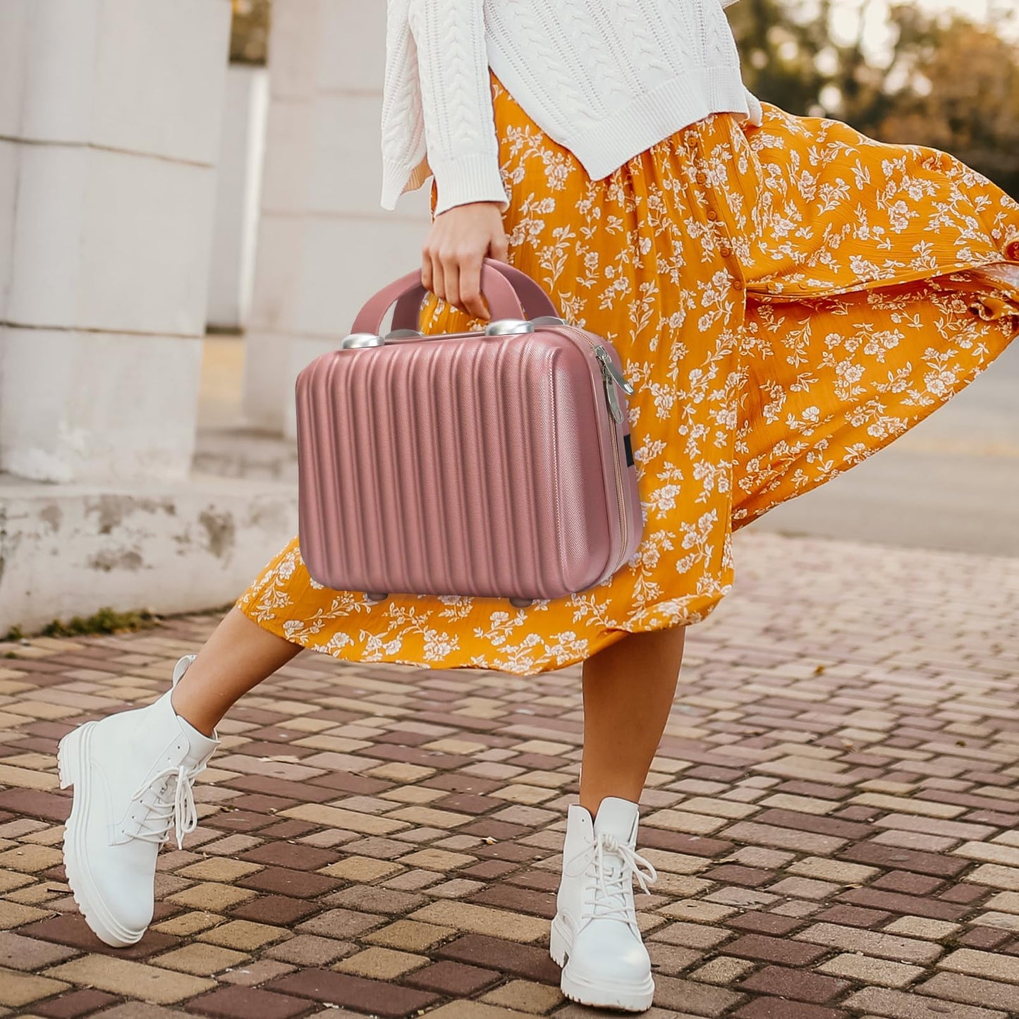 JZRTravel 11 inch Hard Shell Cosmetic Case Makeup Travel Case Organizer Bag Small Portable Make up Train Hand Luggage with Elastic Strap ABS Mini Suitcase Gifts for Her.