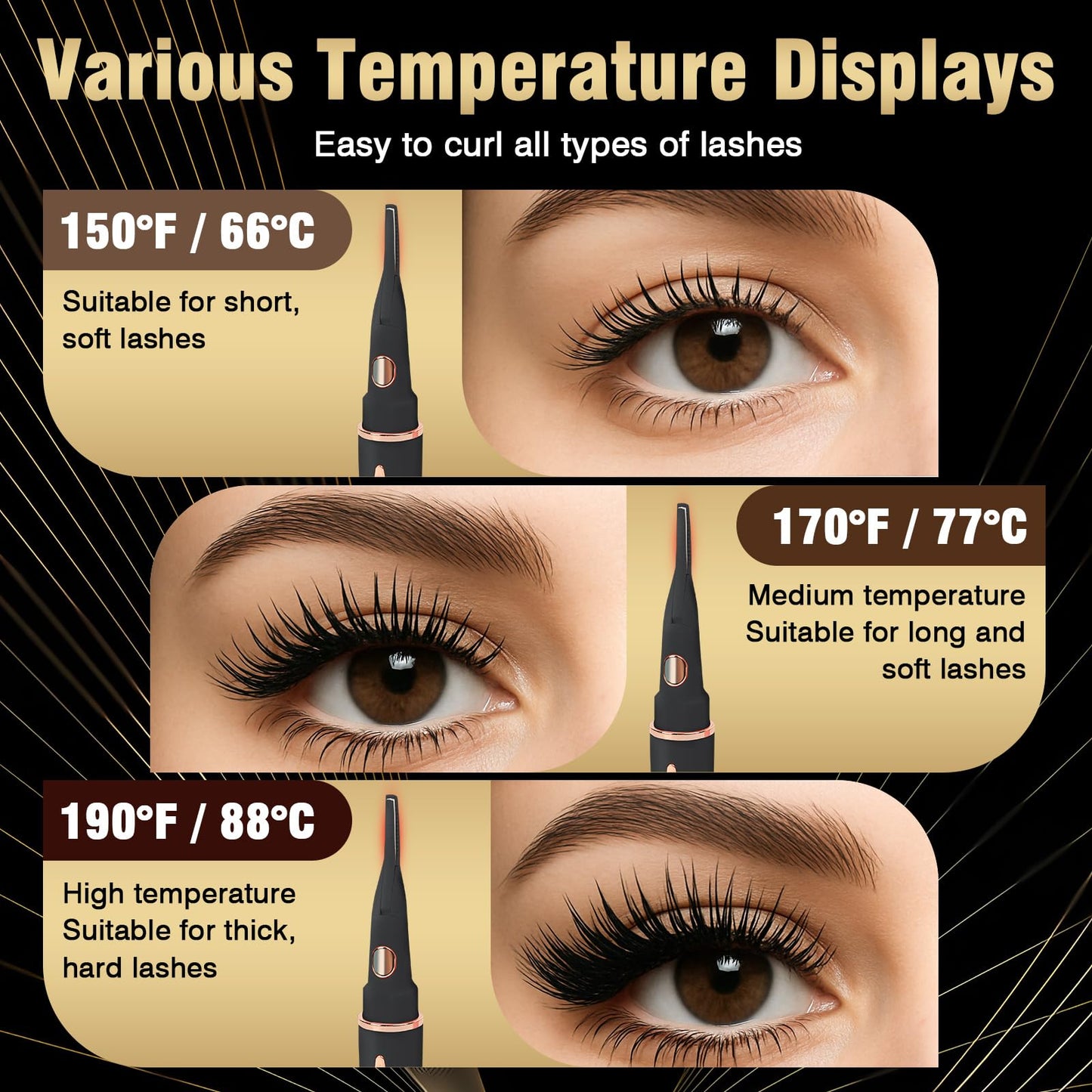 USB-Rechargeable Heated Eyelash Curler with LED Display - 3 Temp Settings, Mini Design, Safe Curling for Long-Lasting Natural Lashes