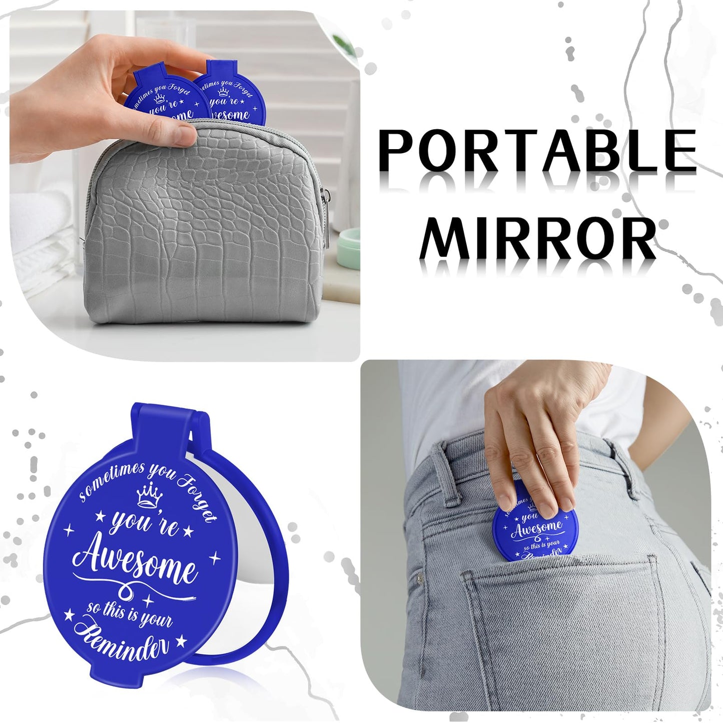 Gulfmew 36 Pcs 2.76 Inch Inspirational Compact Mirror Bulk Women Small Gifts Graduation Mothers Day Party Favors Purse Mirror Pocket Mini Items for Adult Coworker Cheerleader Swag Bag (Blue)
