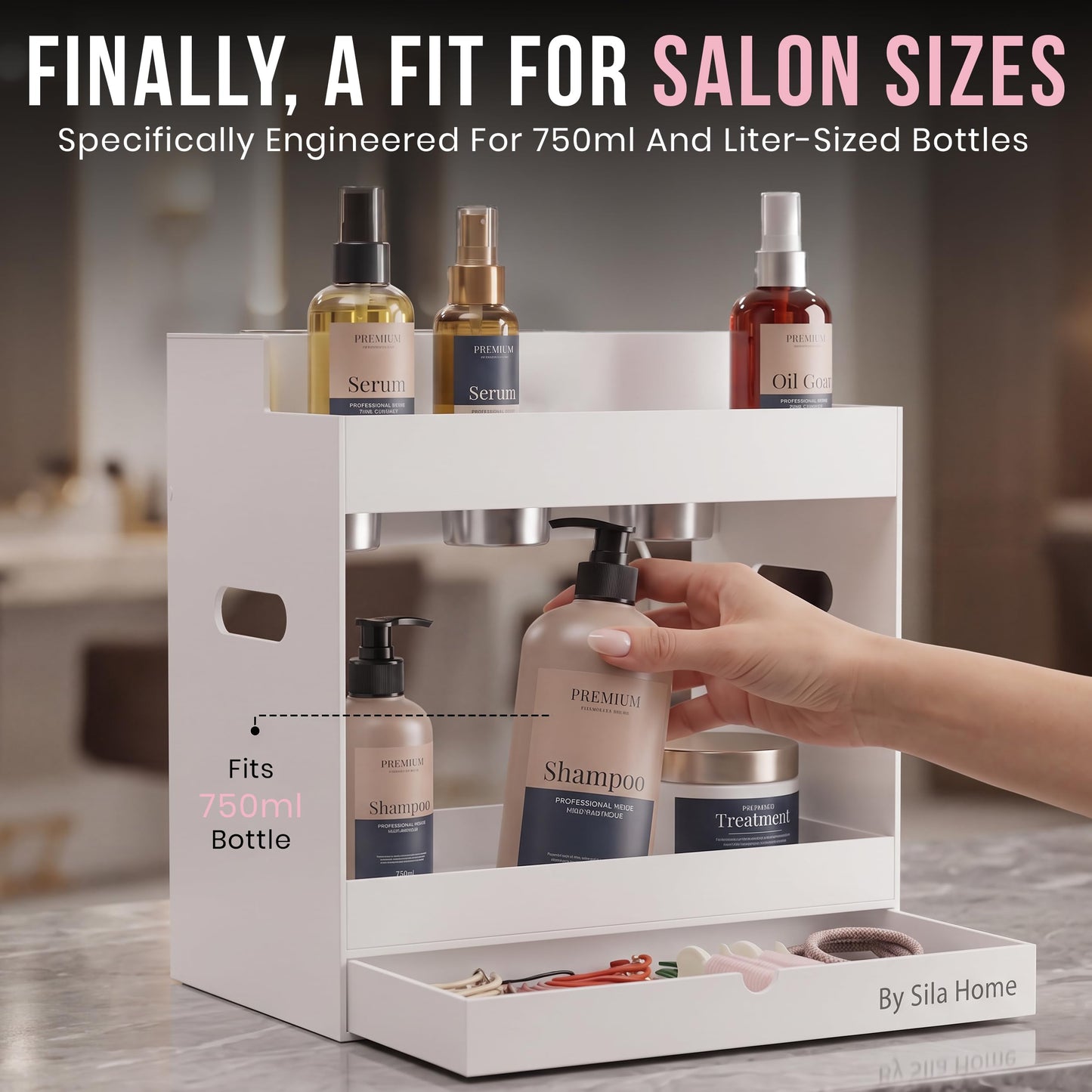 Hair Tool Organizer Countertop Extra Wide Bay | Bathroom & Hot Tools Organizer For Hair | Hairdryer Holder For Bathroom Vanity | Hot Tools Storage for Curling Iron Straightener, 3 Stainless Cups White
