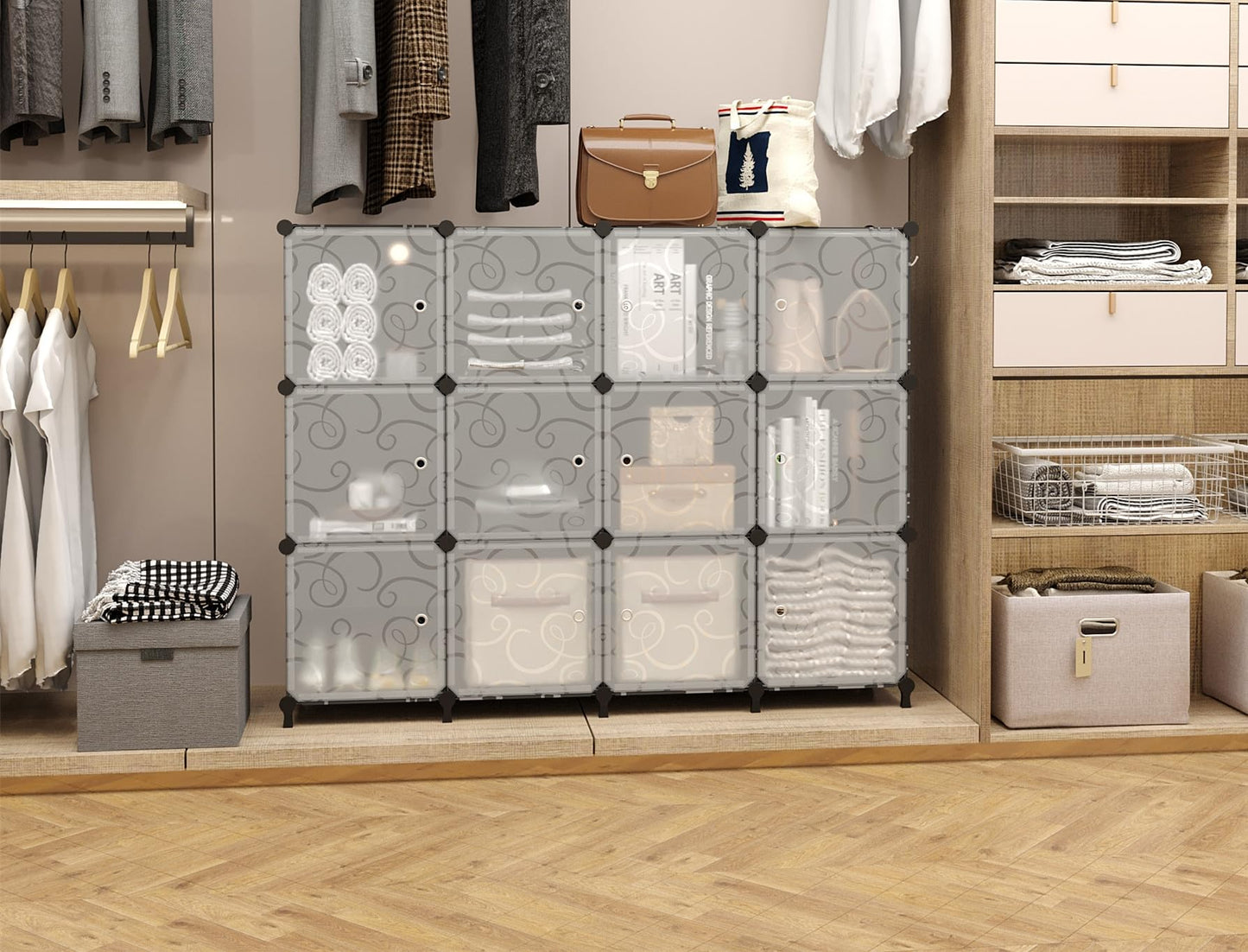 AWTATOS 12 Cube Storage Organizer, Closet Storage Shelves with Doors, Black