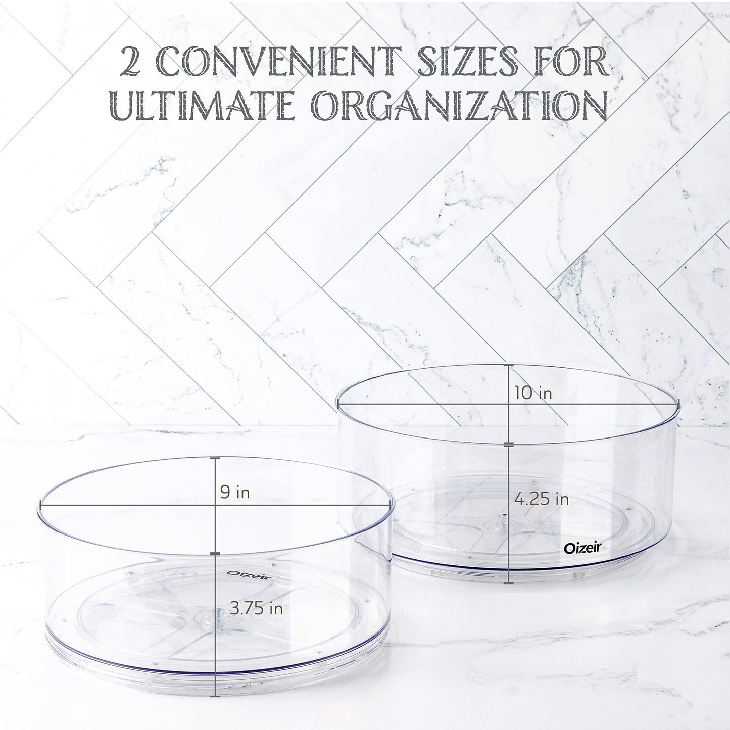 Oizeir Lazy Susan Turntable (2-Pack) - Clear Acrylic, Rotates 360 Degrees, Easily Organize Your Fridge, Cabinet or Counter - Carousel Storage for Food, Spices, Cosmetics