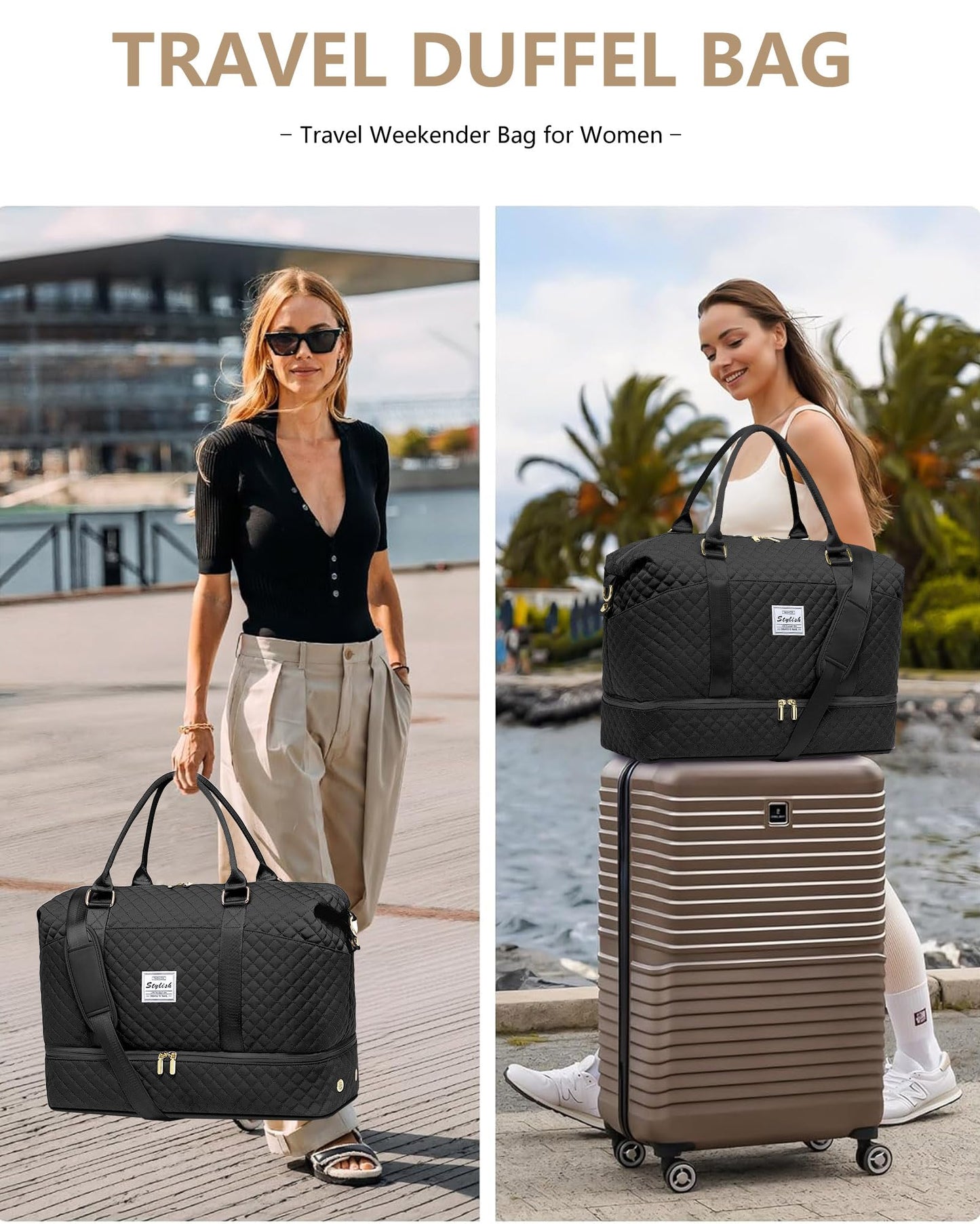 Womens Weekender Travel Overnight Bag: Carry On Bag with Shoe Compartment