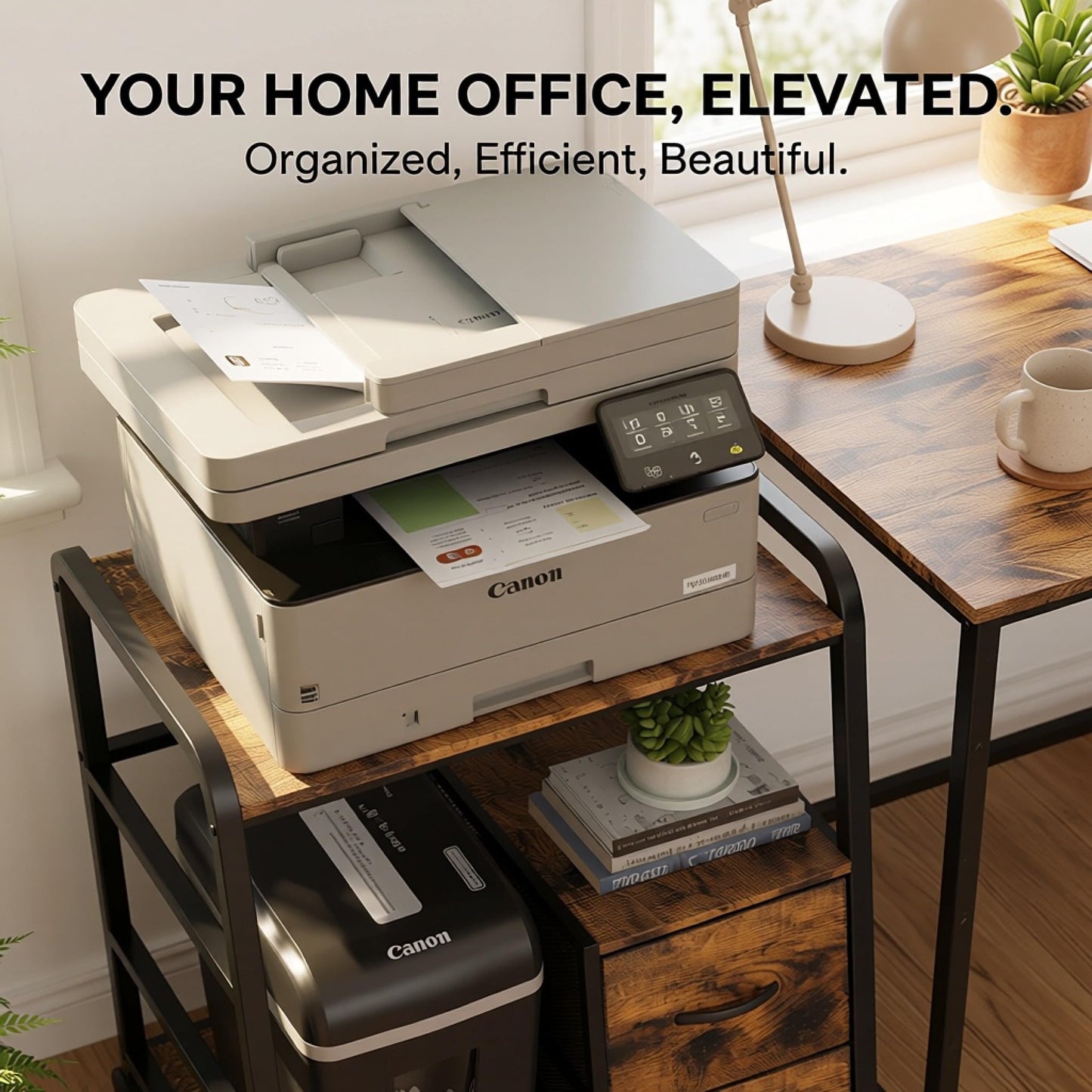 ZEXVIDA Printer Stand Featuring Fabric Drawers, Under Desk Host Computer Cabinet and Shredder Shelf, Heavy Duty Printer Stand with Storage Workstation Organization Printer Table for Home Office