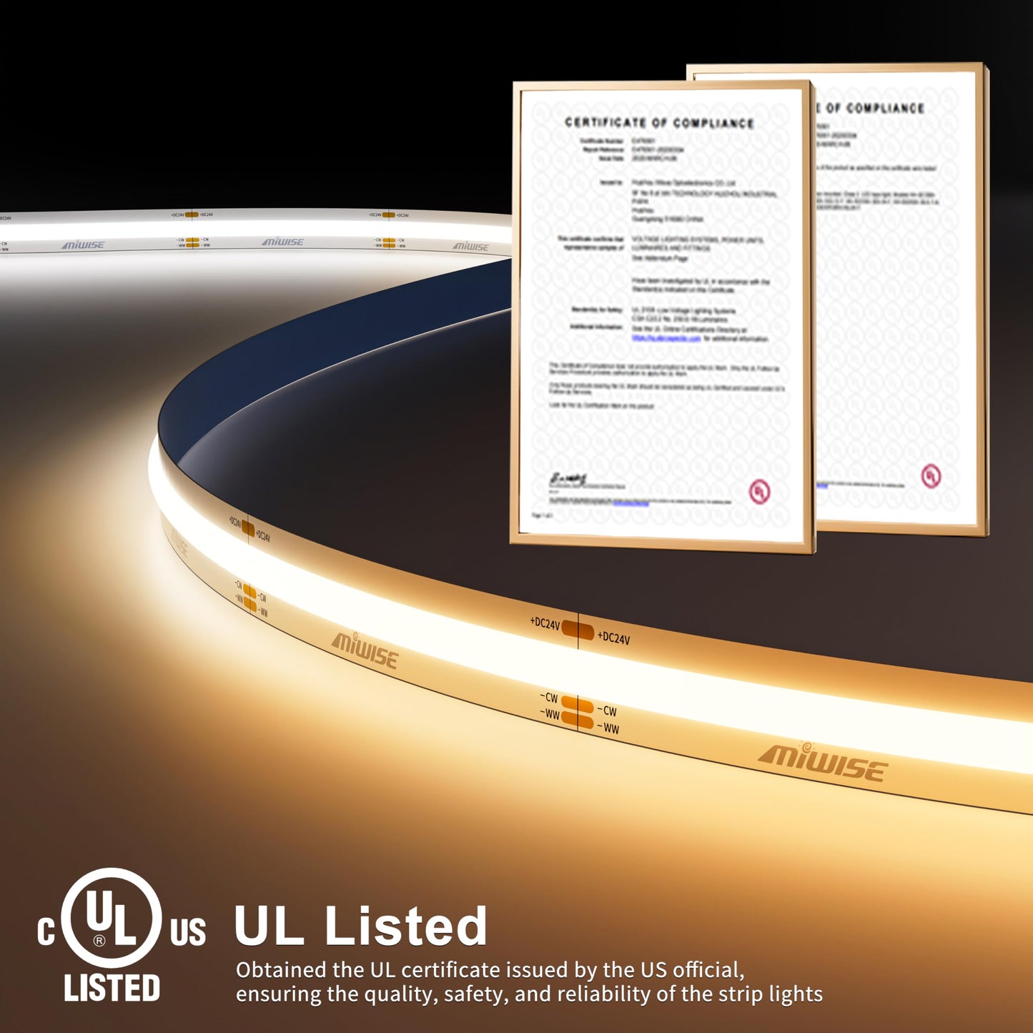 MIWISE CCT COB LED Strip Light Tunable White,20ft/6.1m Dimmable 2700K-6500K CRI90+ 24V LED Tape Light Kit,Compatible with Alexa/Google Assistant/Tuya,for Under Cabinet Bedroom Kitchen DIY Lighting