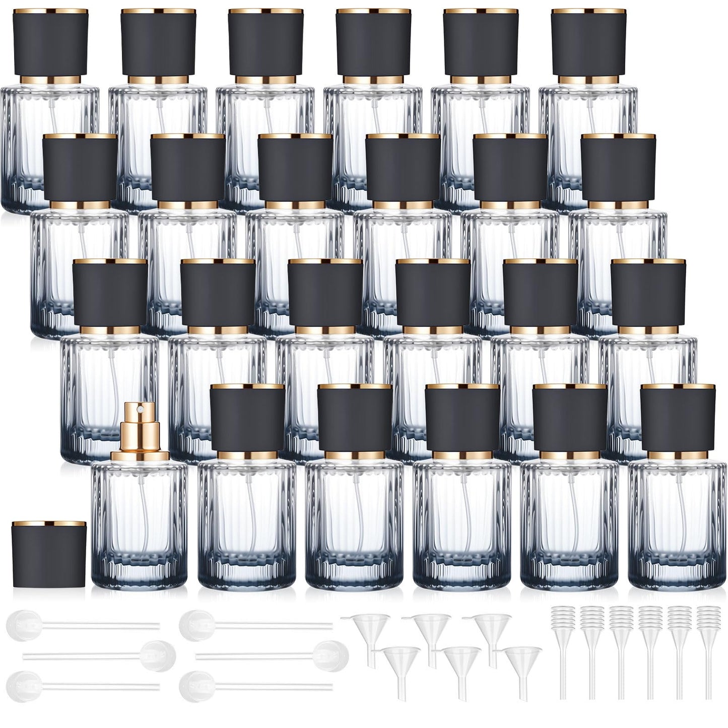 Teenyyou 24 Pcs 30/50/100ml Empty Glass Perfume Bottles Bulk Pack for Perfume Makers Refillable Atomizer Cologne Bottles DIY Vintage Fragrance Packaging Glass Bottling Supplies (Black,50 ml)