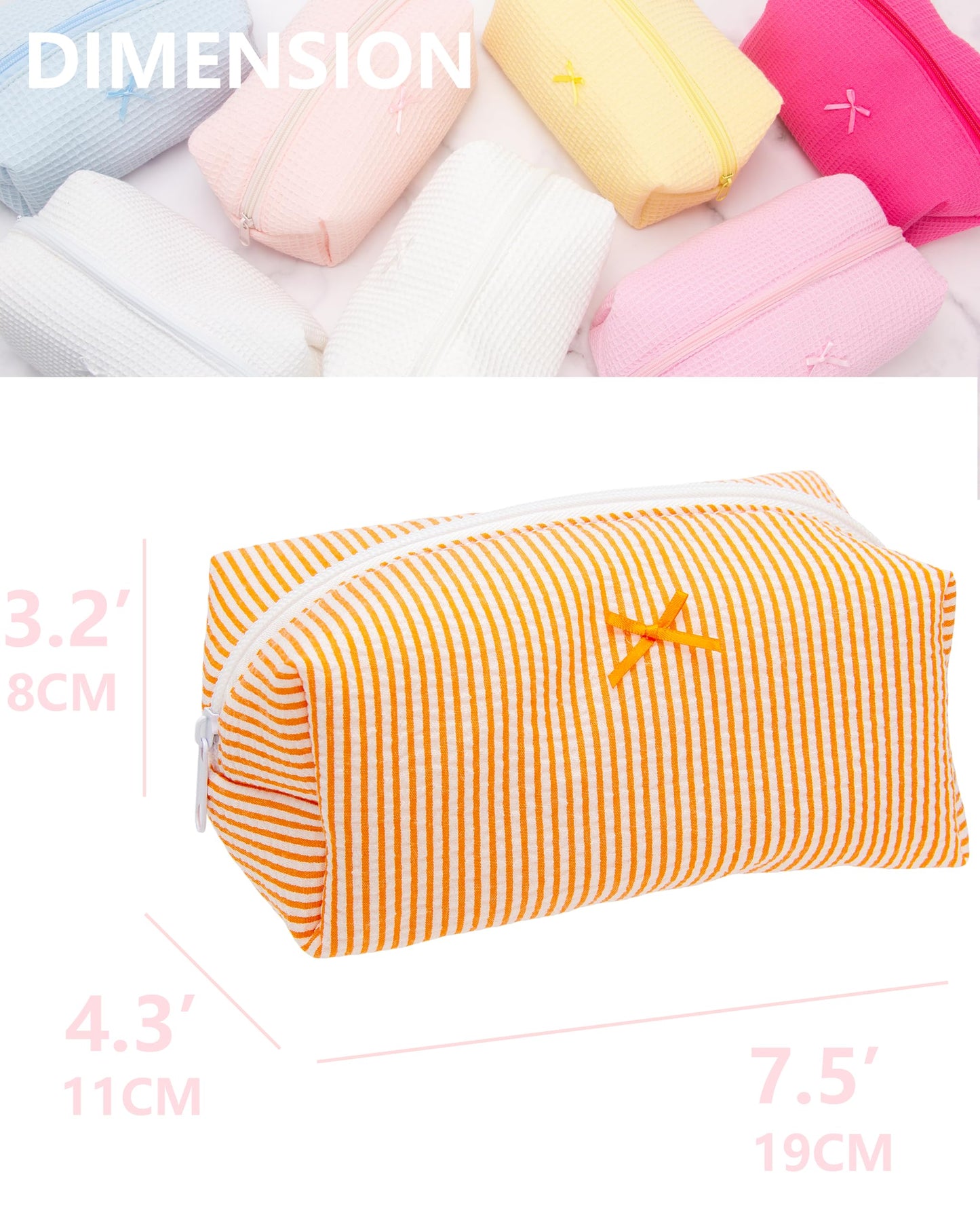 PAZIMIIK 6PCS Cozy Makeup Bag Small Aesthetic Travel Zipper Cosmetic Pouch for Women Make Up Beauty Accessories Brushes, Stripe Orange