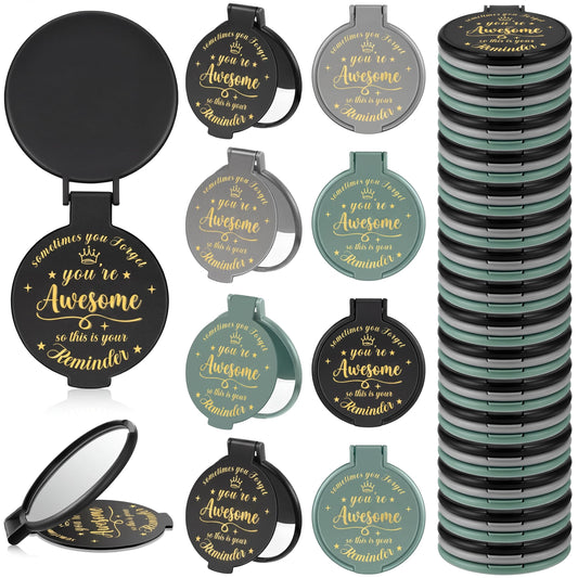 Gulfmew 36 Pcs 2.76 Inch Inspirational Compact Mirror Bulk Galentines Women Small Gifts Valentine's Day Party Favors Purse Mirror Pocket Mini Stuffer Items for Adult Coworker Employee (Neutral Colors)