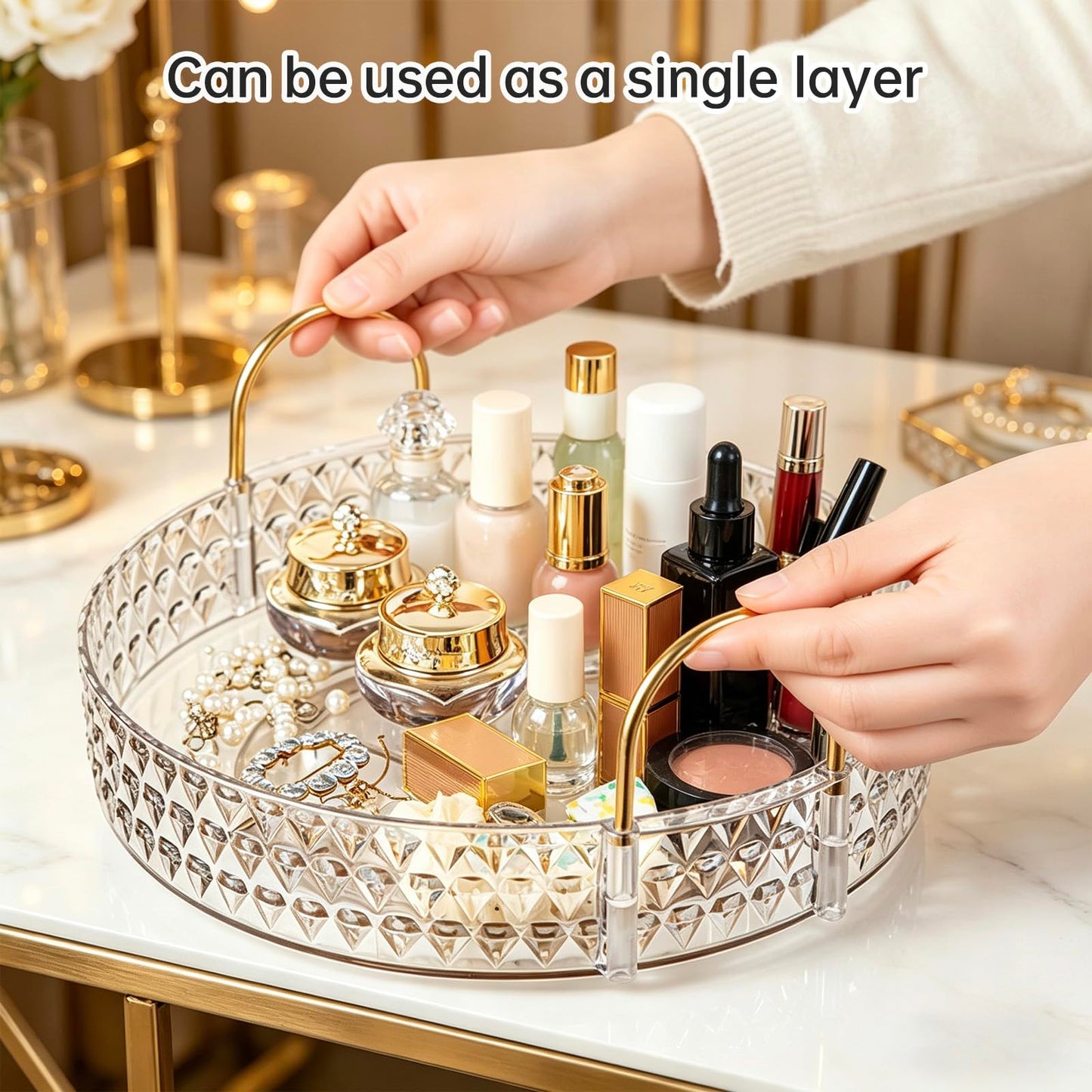 360° Rotating Acrylic Makeup Organizer, 2-Tier Large Capacity Cosmetic Storage Rack for Bathroom Countertop & Vanity, for Skincare, Perfume & Beauty Essentials