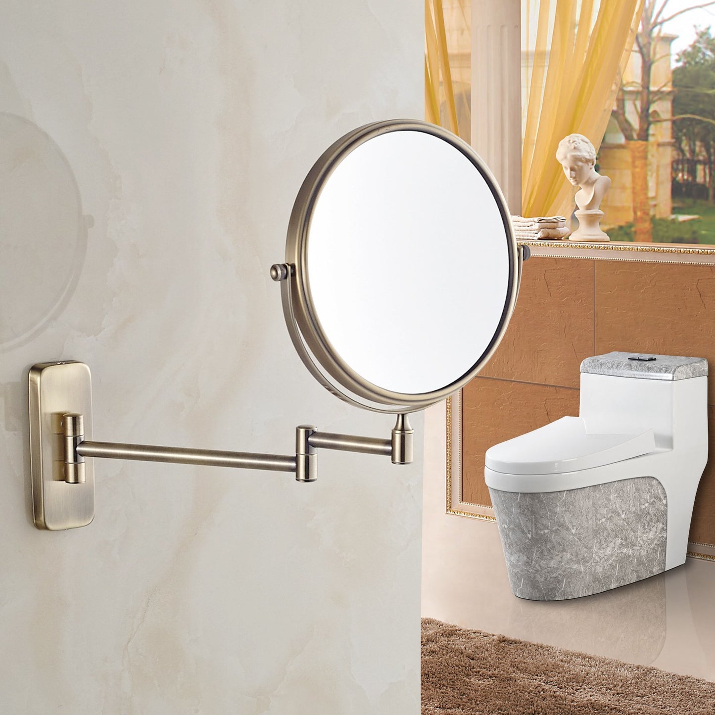 GURUN 8-Inch Double-Sided Wall Mount Makeup Mirrors with 10x Magnification Bathroom Mirror for Hotel Antique Satin Brass Finished M1406K(8in,10X), Gifts for Mom, Mothers Day, Women