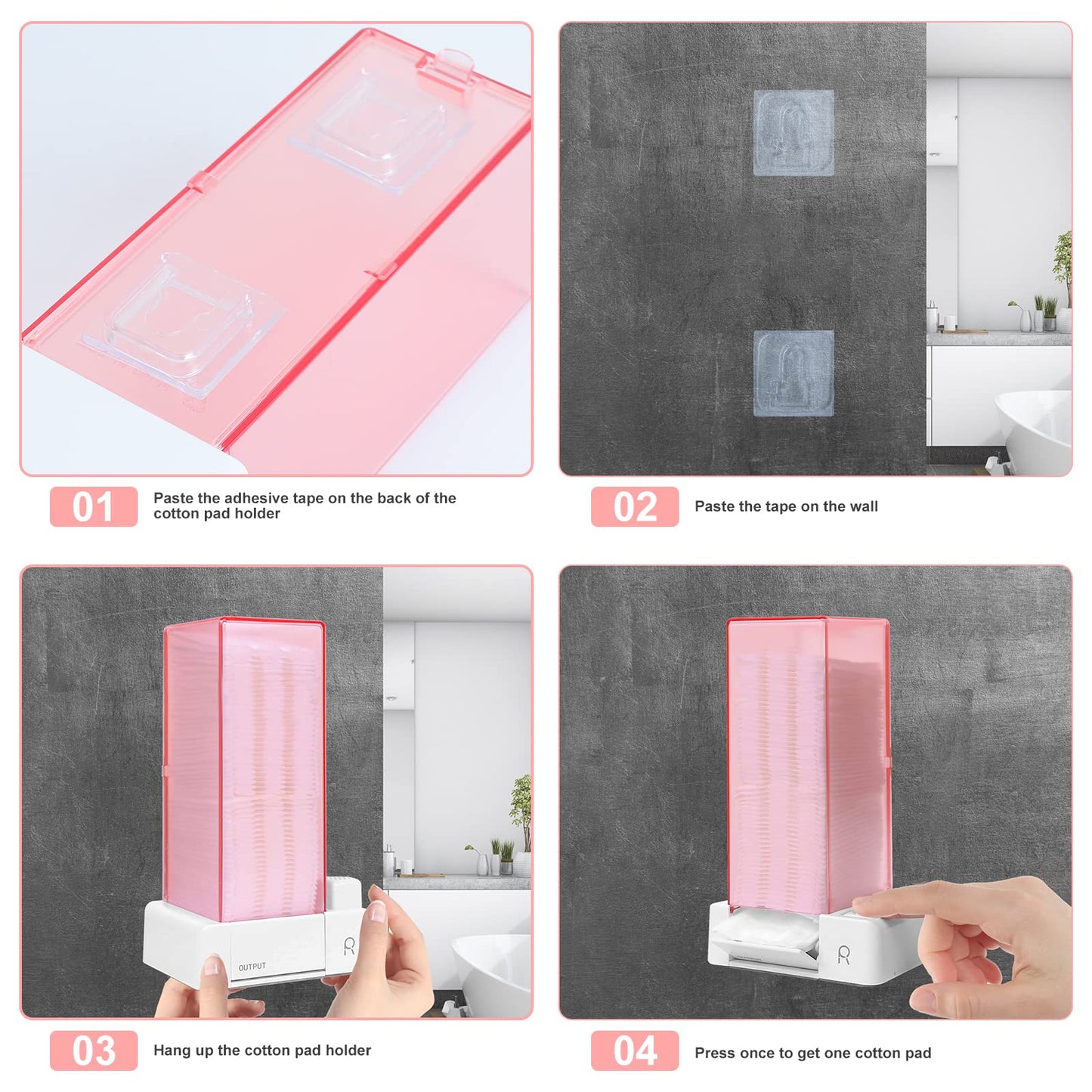 Aukiron Automatic Cotton Pad Holder, Square Press Out Cosmetic Cotton Makeup Removers Pad Holder, Makeup Cotton Organizer Container Dispenser Storage Display Rack(Pink)