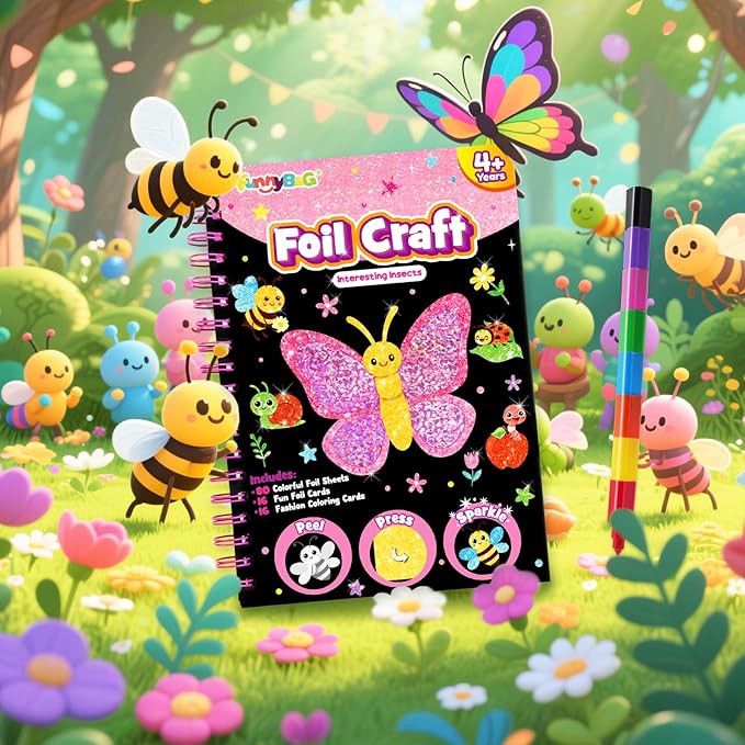 FUNNYB&G Foil Art Craft for Kids - Christmas Crafts Gift Party Favors Stocking Stuffers for Kids Fun Art Supplies Creative Birthday Gift Travel Toys for Girls Boys 4 5 6 7 8 9 Years Old(Insects)