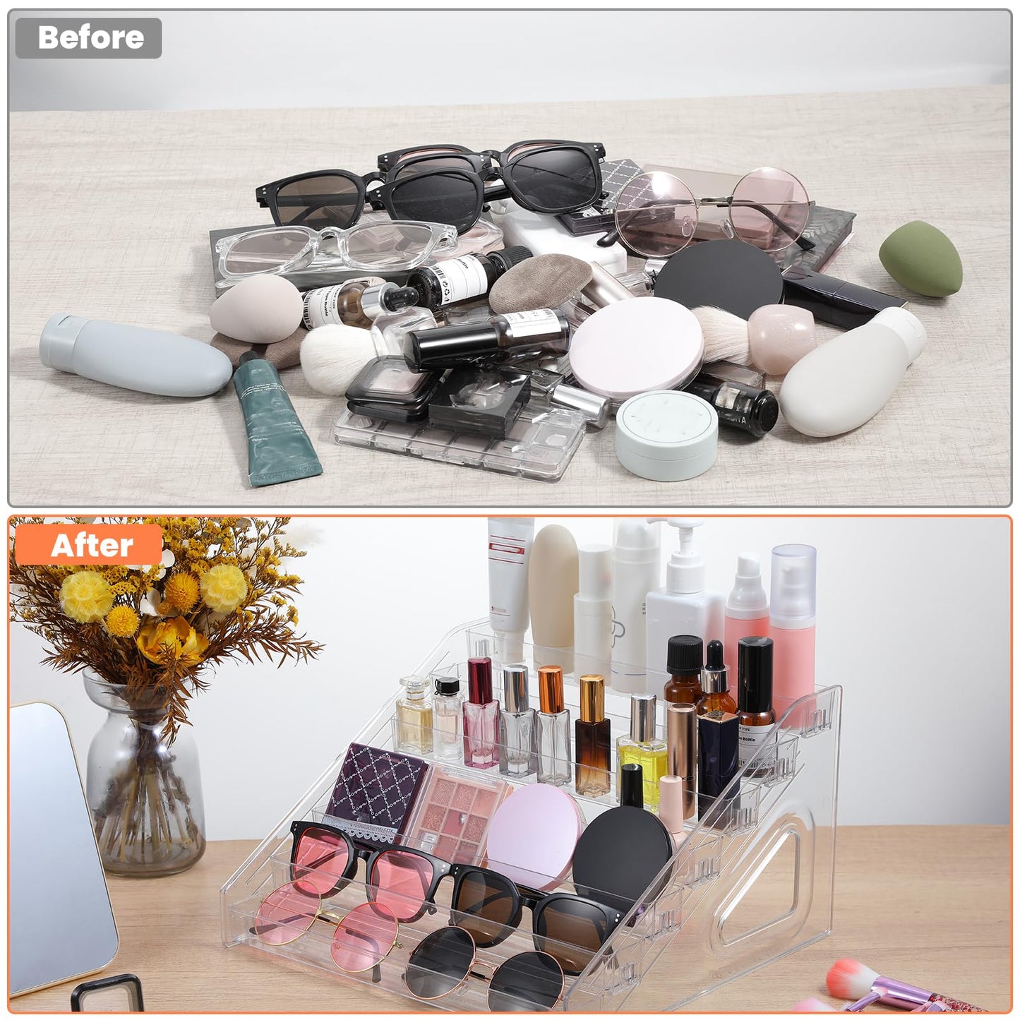 PercyEffie 2 Pack 7 Tier Oil Nail Polish Display Rack Sunglass Essential Nail Polish Organizers Acrylic Makeup Oils Ink Storage 84 Bottles Nails Polishs Large Capacity No Tool Needed Assembly Clear