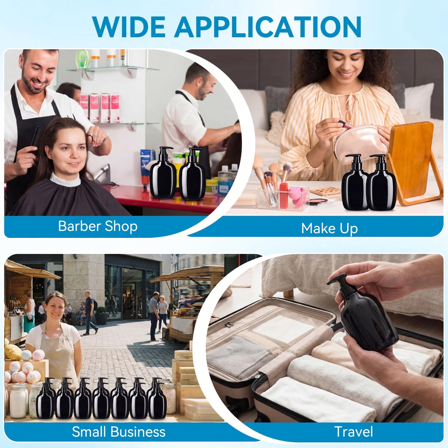 Gandeer 24 Pack Black Plastic Pump Bottles 6.8 Oz/ 200 ml Shampoo Lotion Dispenser Bottles Empty Refillable Hand Soap Liquid Dispenser Container with Press Pump for Travel Bathroom Hotel Kitchen
