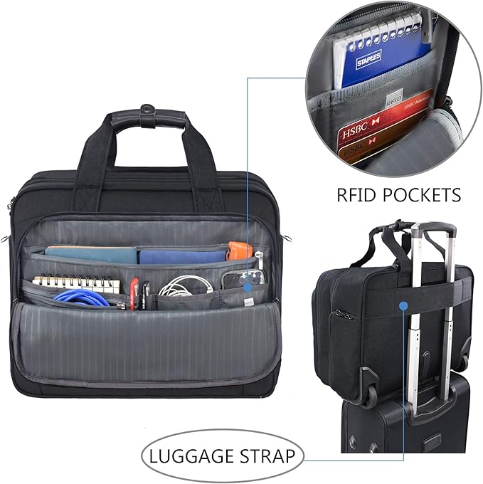 KROSER Rolling Laptop Bag Premium Wheeled Briefcase Fits Up to 17.3 Inch Laptop Overnight Roller Case Computer Bag with RFID Pockets for Travel/Business/Men/Women-Black
