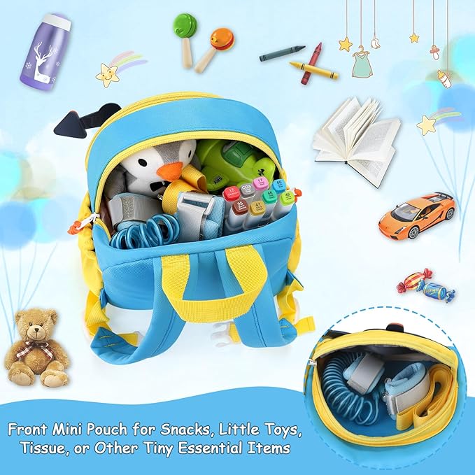 Accmor Toddler Leash Backpack, Cute Excavator Backpacks with Anti Lost Wrist Link, Kid Walking Harness Back Pack Travel Essential Mini Rucksack Bag with Restraints Hand Strap Tether for Baby Boys