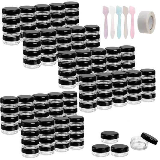 Tosnail 120 Pieces Clear Plastic Jars with Black Lids, 3 Gram Round Storage Containers Lip Balm Containers Beads Organizer