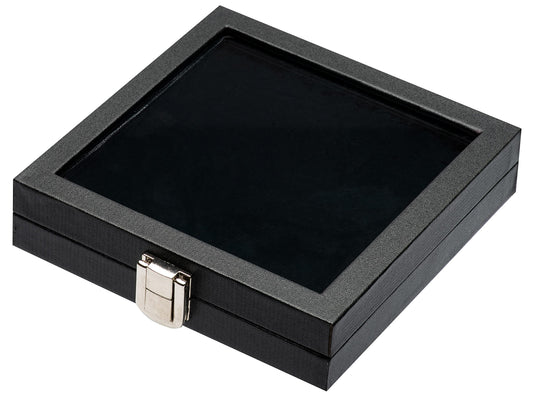 Giftop Jewelry Display Case Tempered Glass Top Lid Black Leatherette,Gemstone Display Case Jewelry Storage Box with Metal Clasp (Medium)