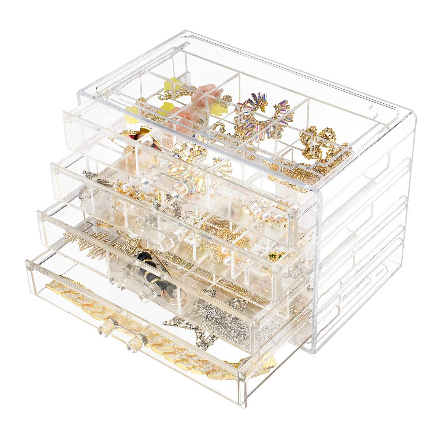 Weiai Clear Acrylic Jewelry Organizer Box 72 Adjustable Grids for Earrings Rings
