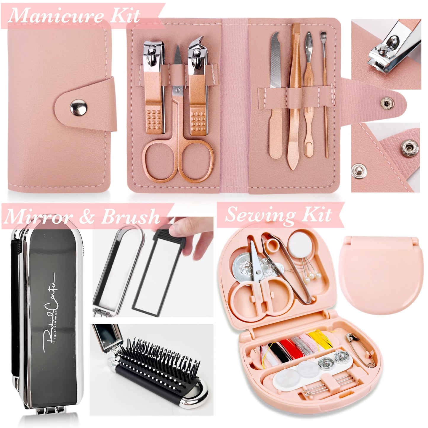 Women's Wedding Emergency Travel Kit 45 Essential Items for Brides Bridesmaid All-In-One Daily Beauty Style Set With Makeup Brushes (Sakura Pink)