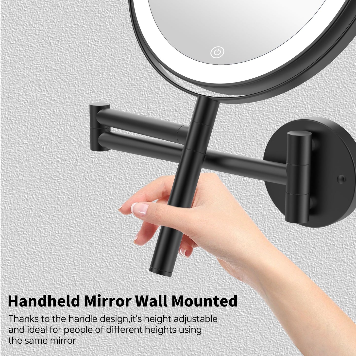 LANSI Wall Mount Makeup Mirror with Lights and 1X/10X Magnification, Black