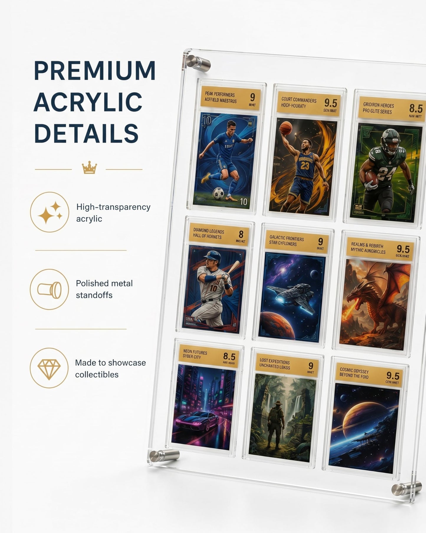 WEIMINLI 9-Card PSA Graded Card Display Case, Wall or Desktop Acrylic Frame