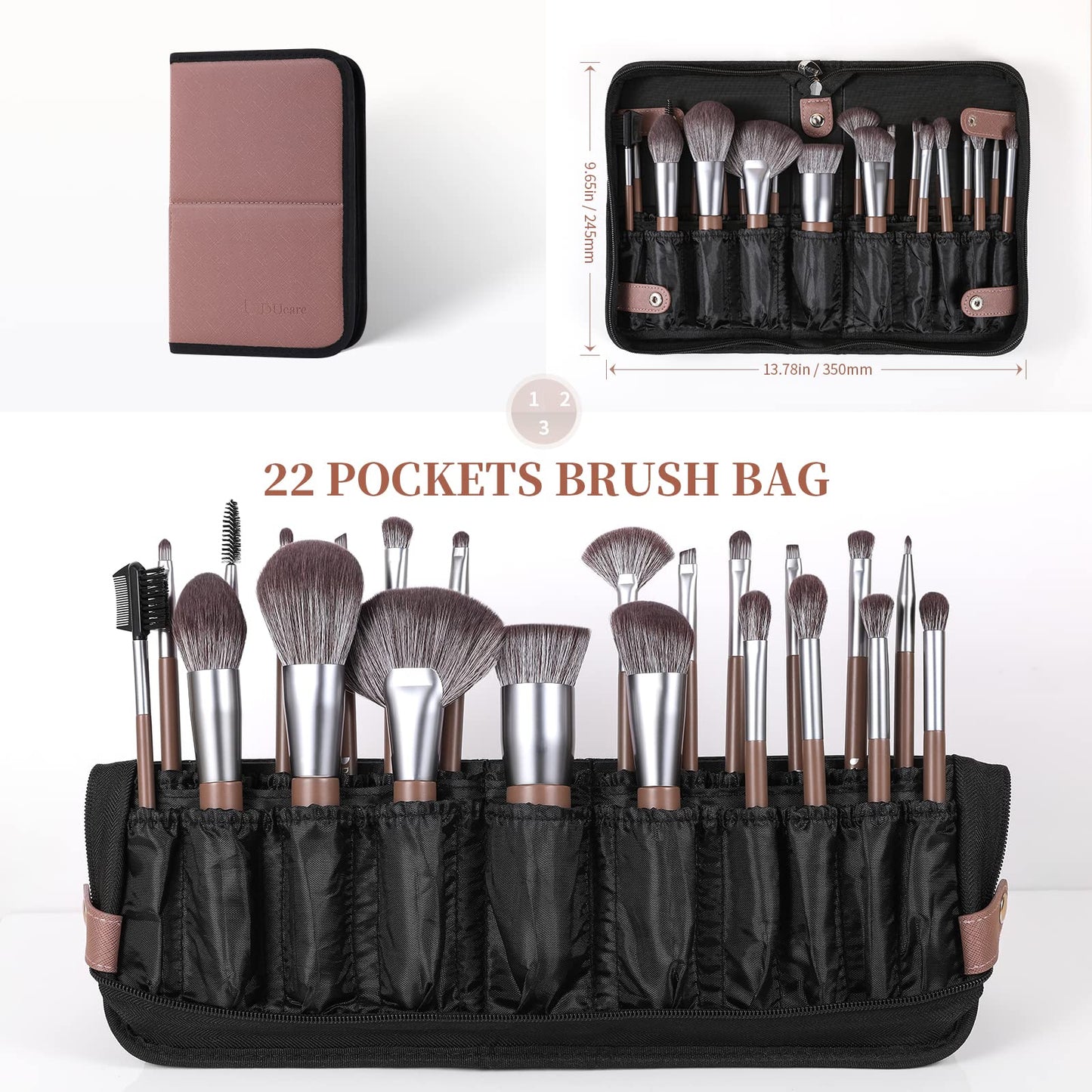 DUcare Makeup Brushes Professional with Bag+Duo End Foundation Powder Buffer and Contour Brushes